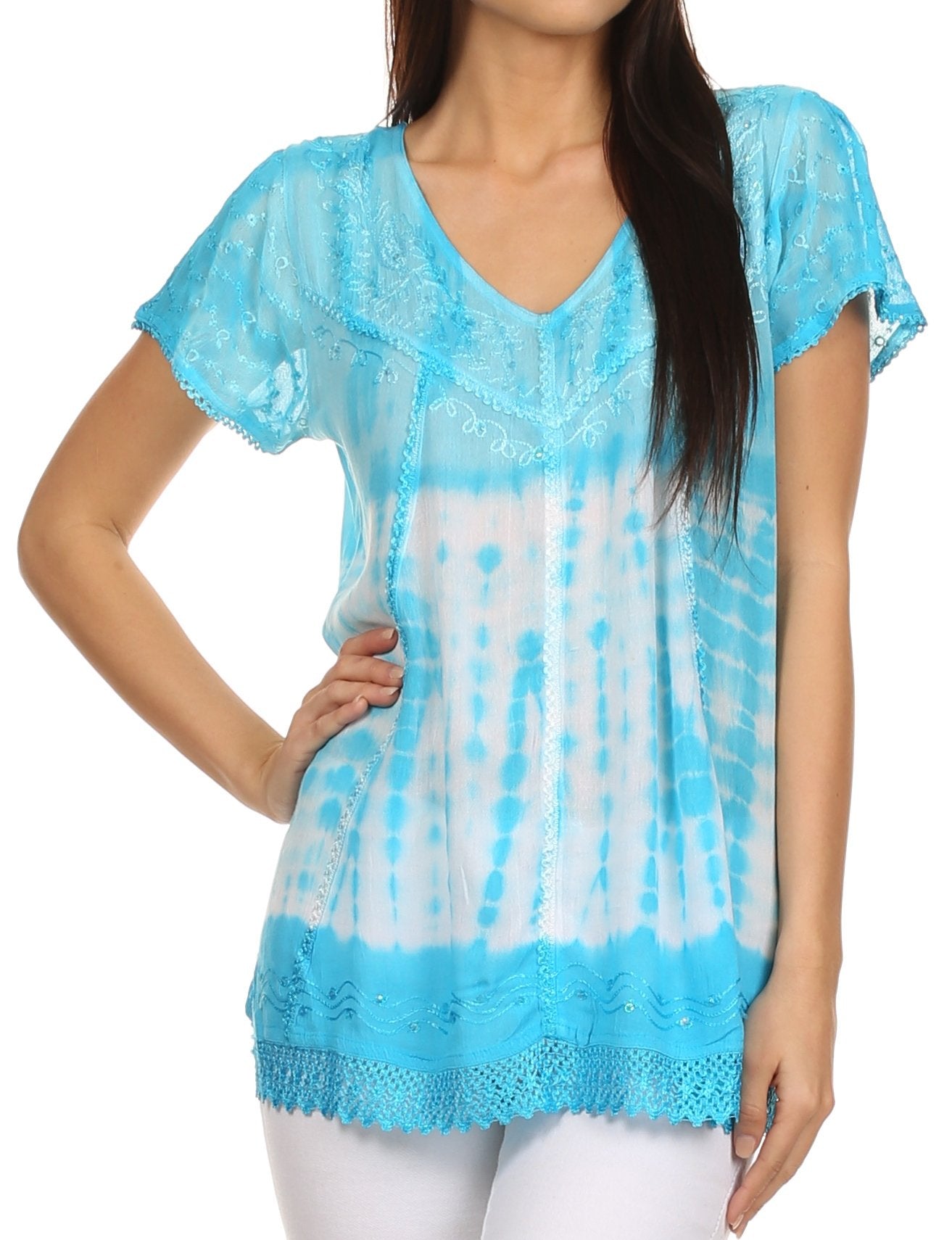 Sakkas Violet Embroidery Tie Dye Sequin Accents Blouse / Top - Concordia Style Boutique