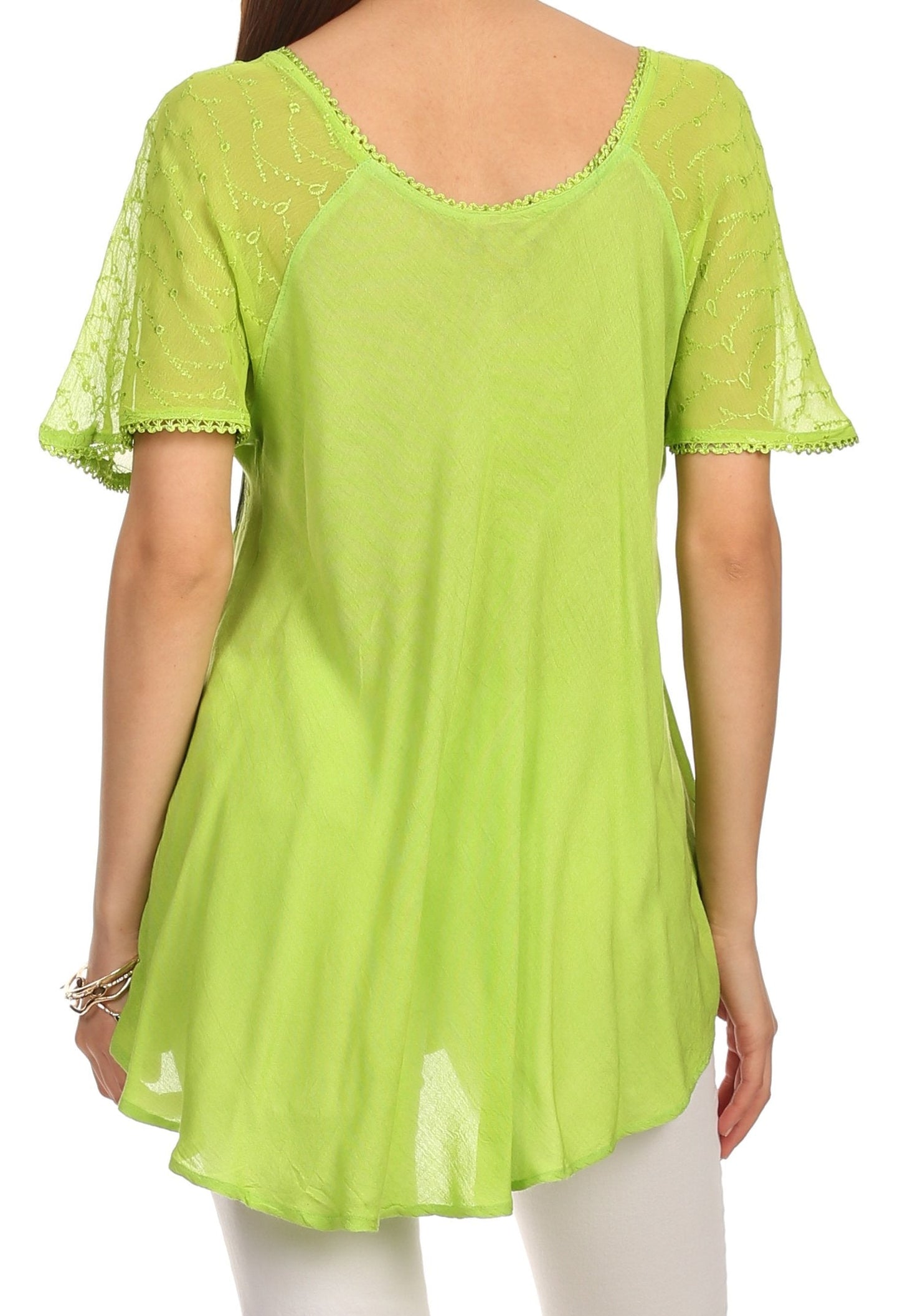 Sakkas Albina Island Relaxed Fit Embroidery Cap Sleeves Blouse / Top - Concordia Style Boutique