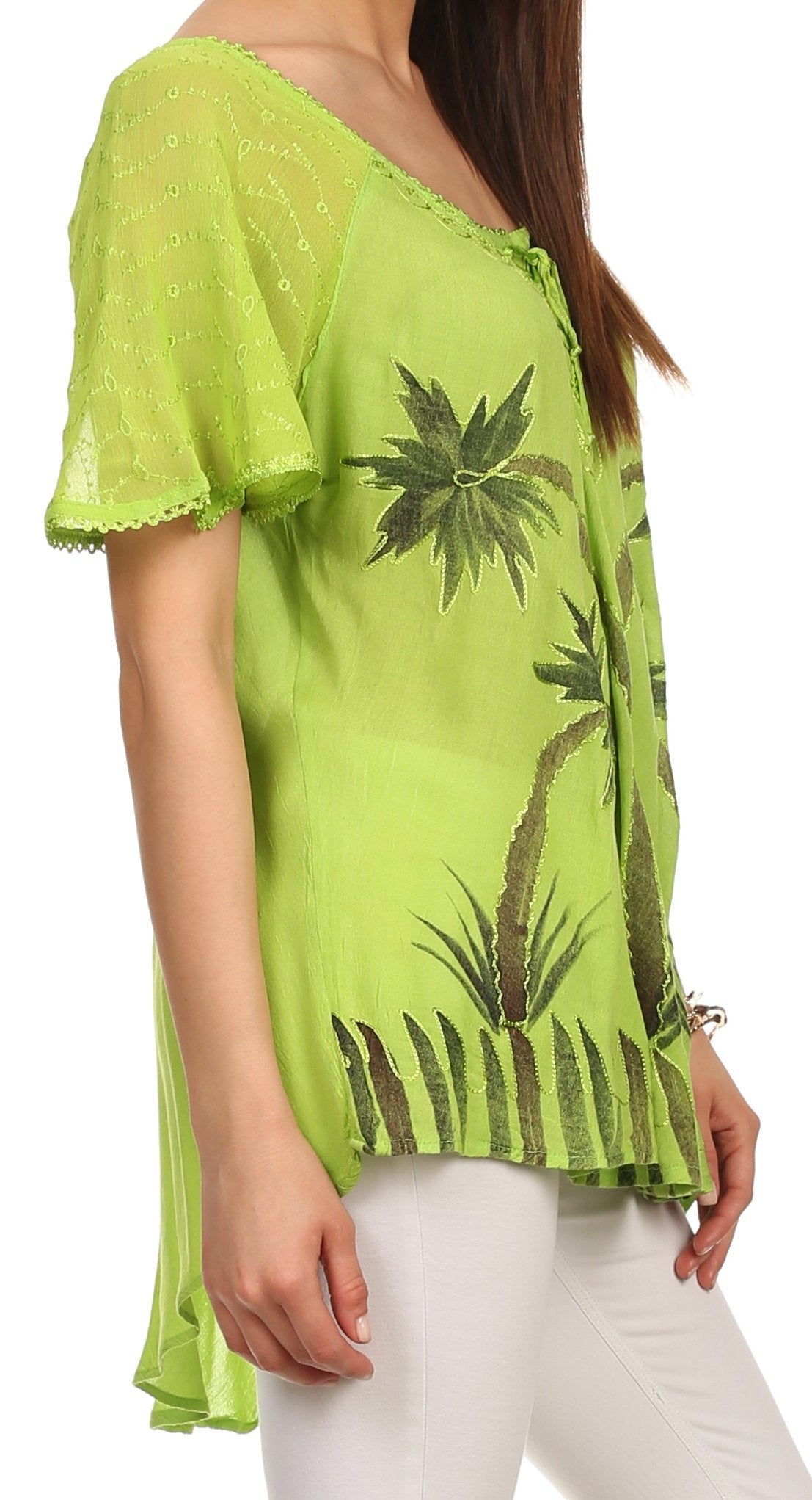 Sakkas Albina Island Relaxed Fit Embroidery Cap Sleeves Blouse / Top - Concordia Style Boutique