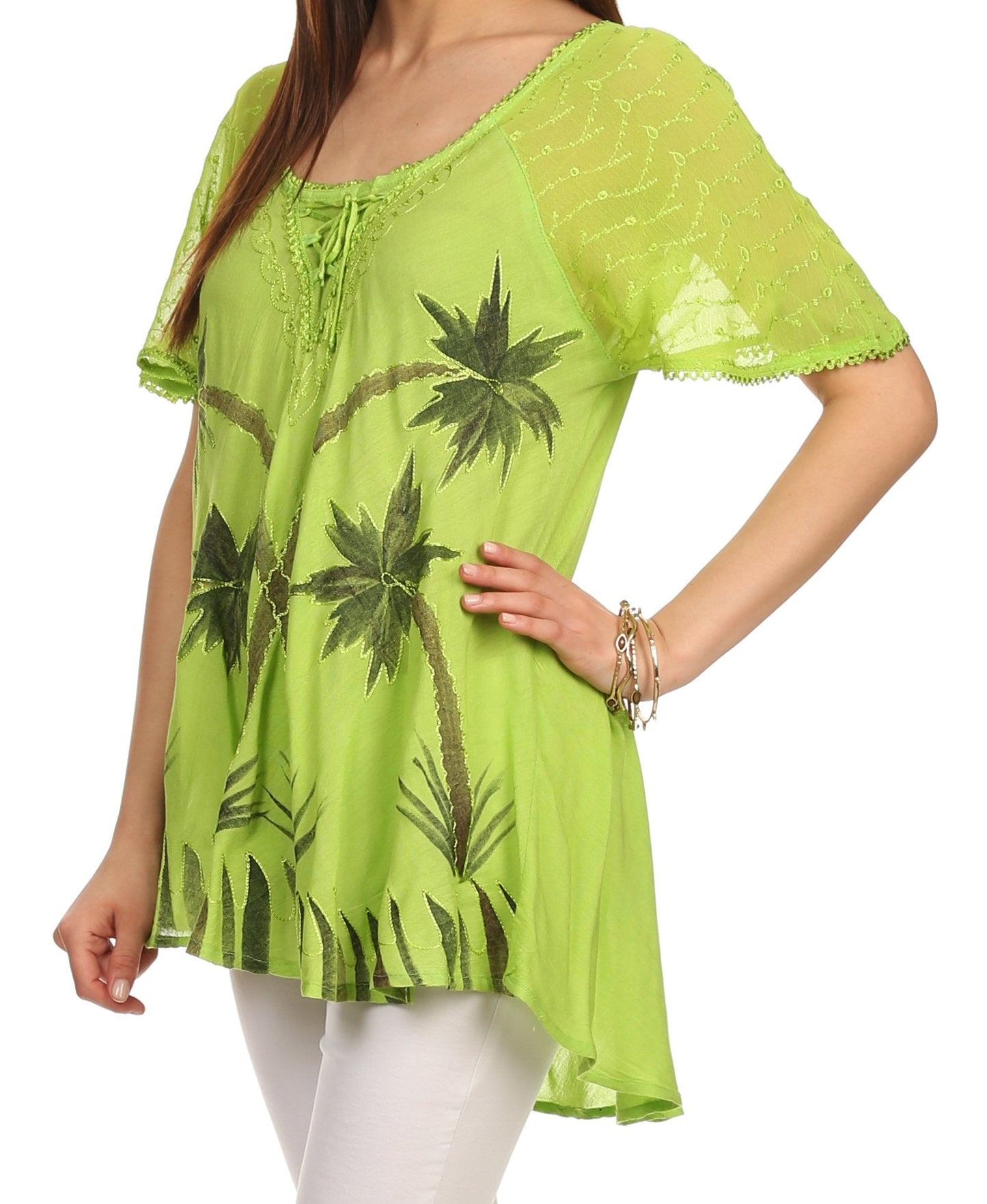 Sakkas Albina Island Relaxed Fit Embroidery Cap Sleeves Blouse / Top - Concordia Style Boutique