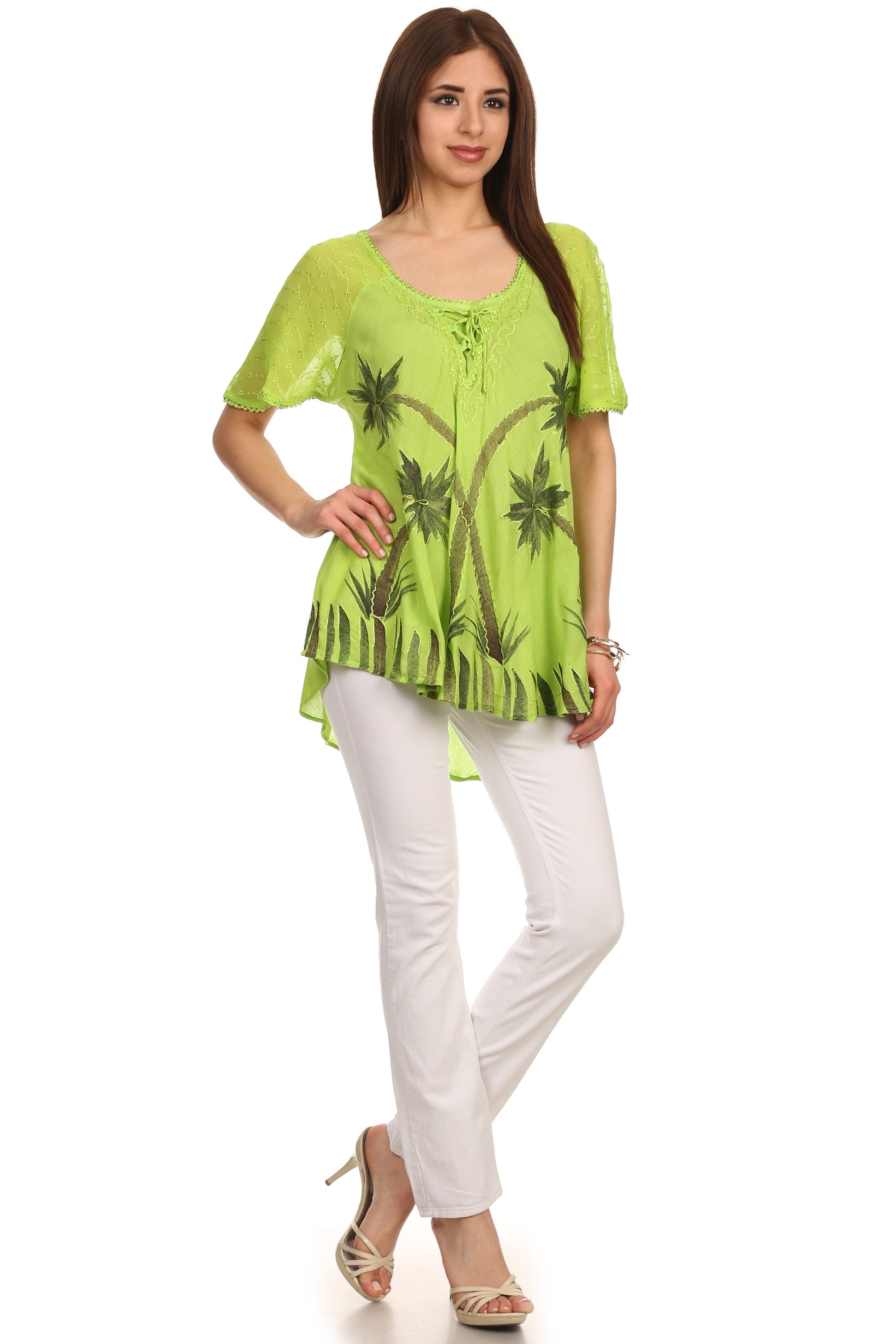 Sakkas Albina Island Relaxed Fit Embroidery Cap Sleeves Blouse / Top - Concordia Style Boutique