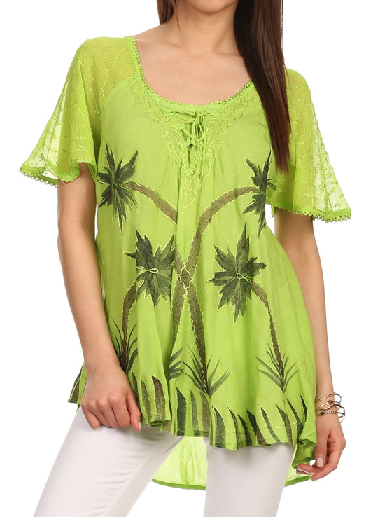 Sakkas Albina Island Relaxed Fit Embroidery Cap Sleeves Blouse / Top - Concordia Style Boutique