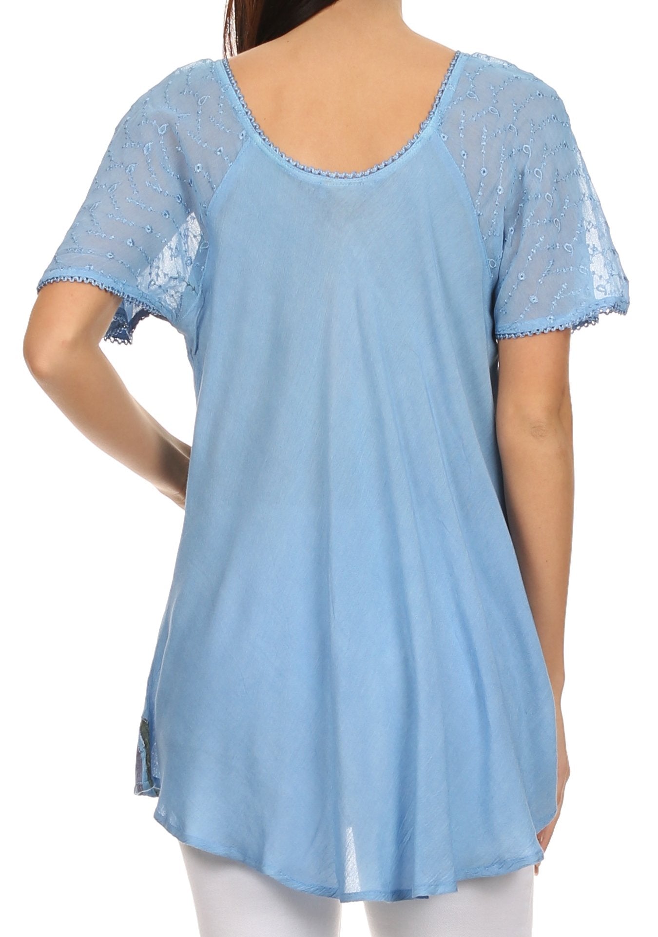 Sakkas Albina Island Relaxed Fit Embroidery Cap Sleeves Blouse / Top - Concordia Style Boutique