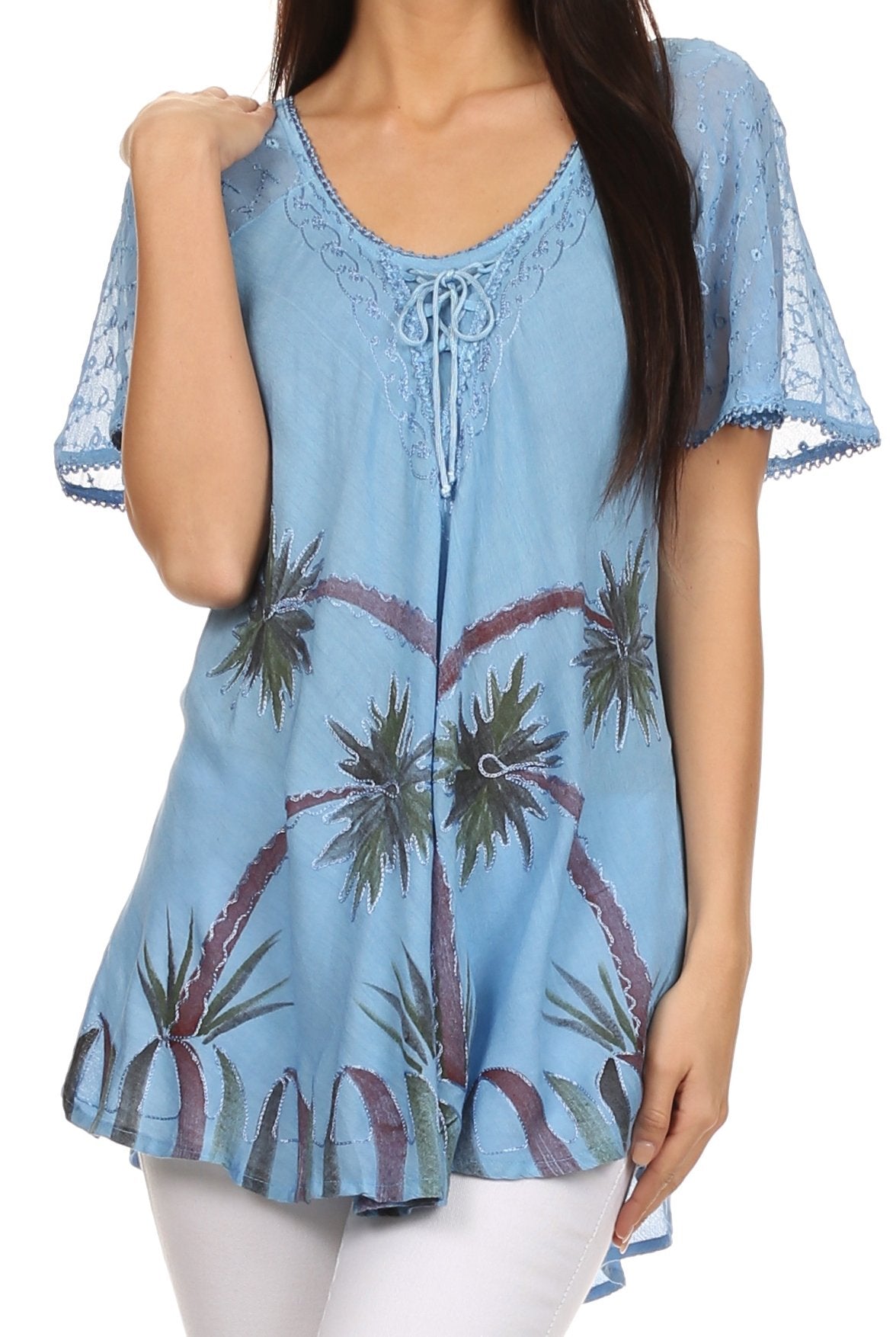 Sakkas Albina Island Relaxed Fit Embroidery Cap Sleeves Blouse / Top - Concordia Style Boutique