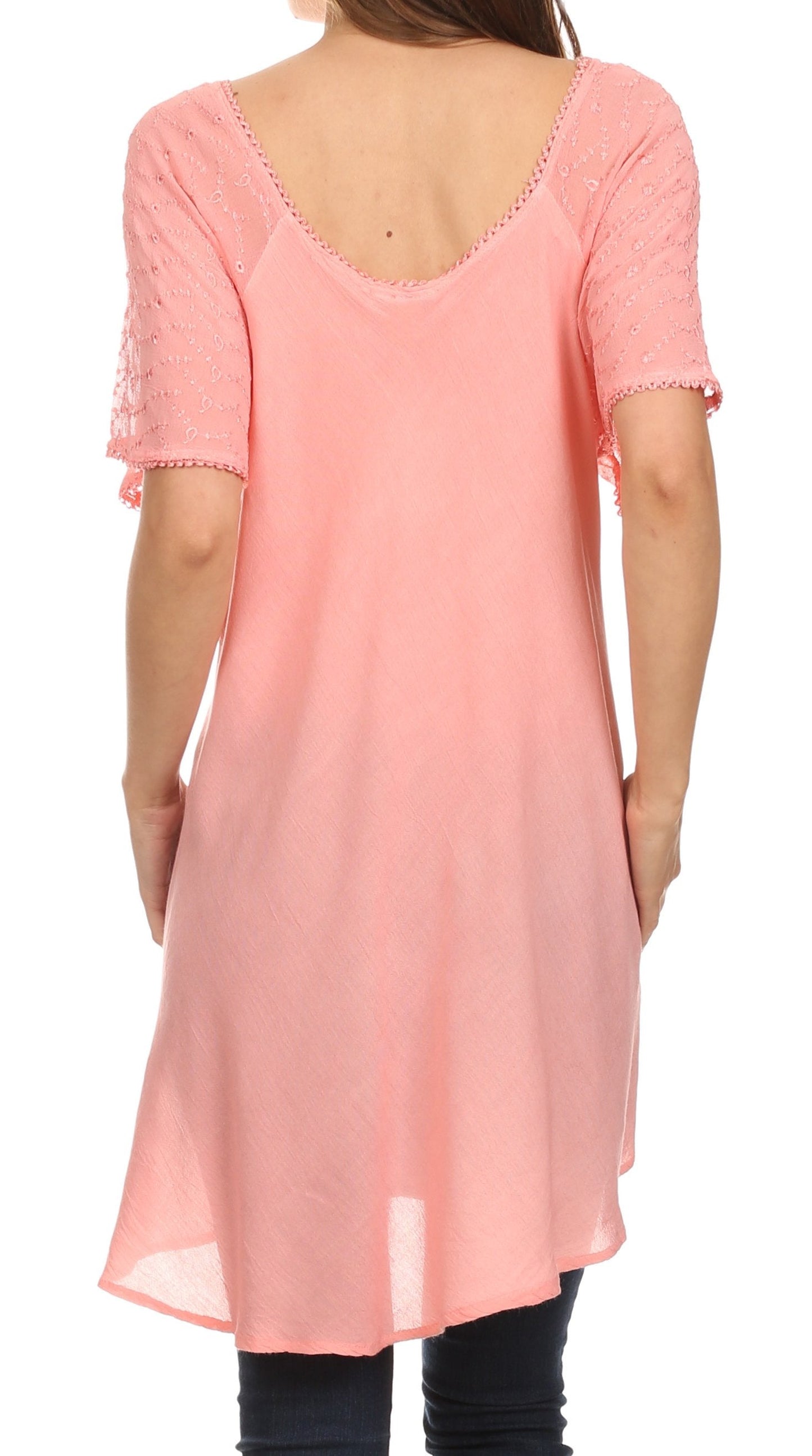 Sakkas Albina Island Relaxed Fit Embroidery Cap Sleeves Blouse / Top - Concordia Style Boutique