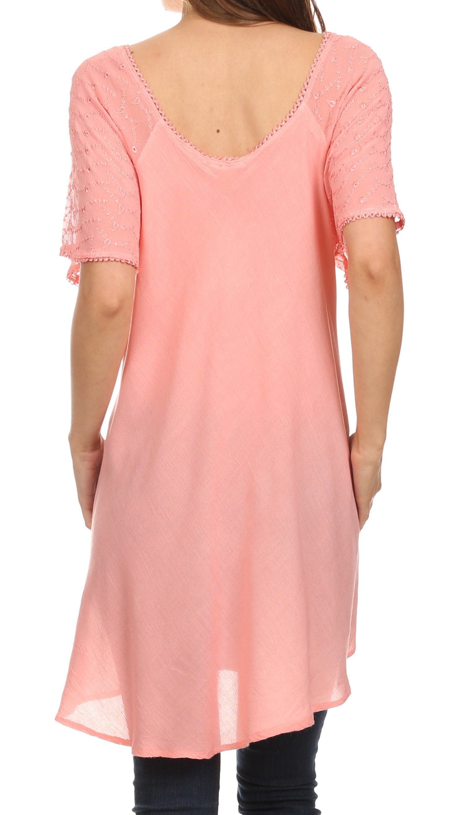 Sakkas Albina Island Relaxed Fit Embroidery Cap Sleeves Blouse / Top - Concordia Style Boutique