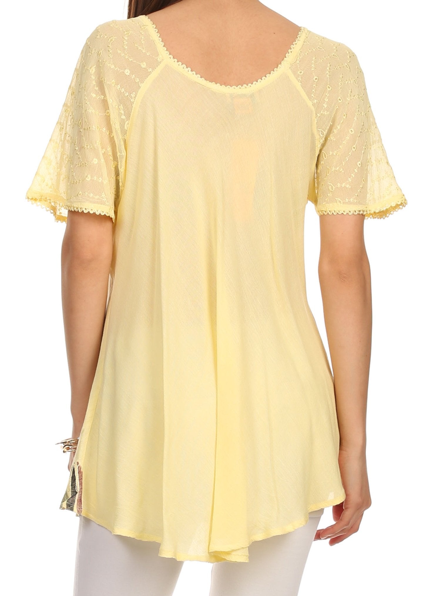 Sakkas Albina Island Relaxed Fit Embroidery Cap Sleeves Blouse / Top - Concordia Style Boutique