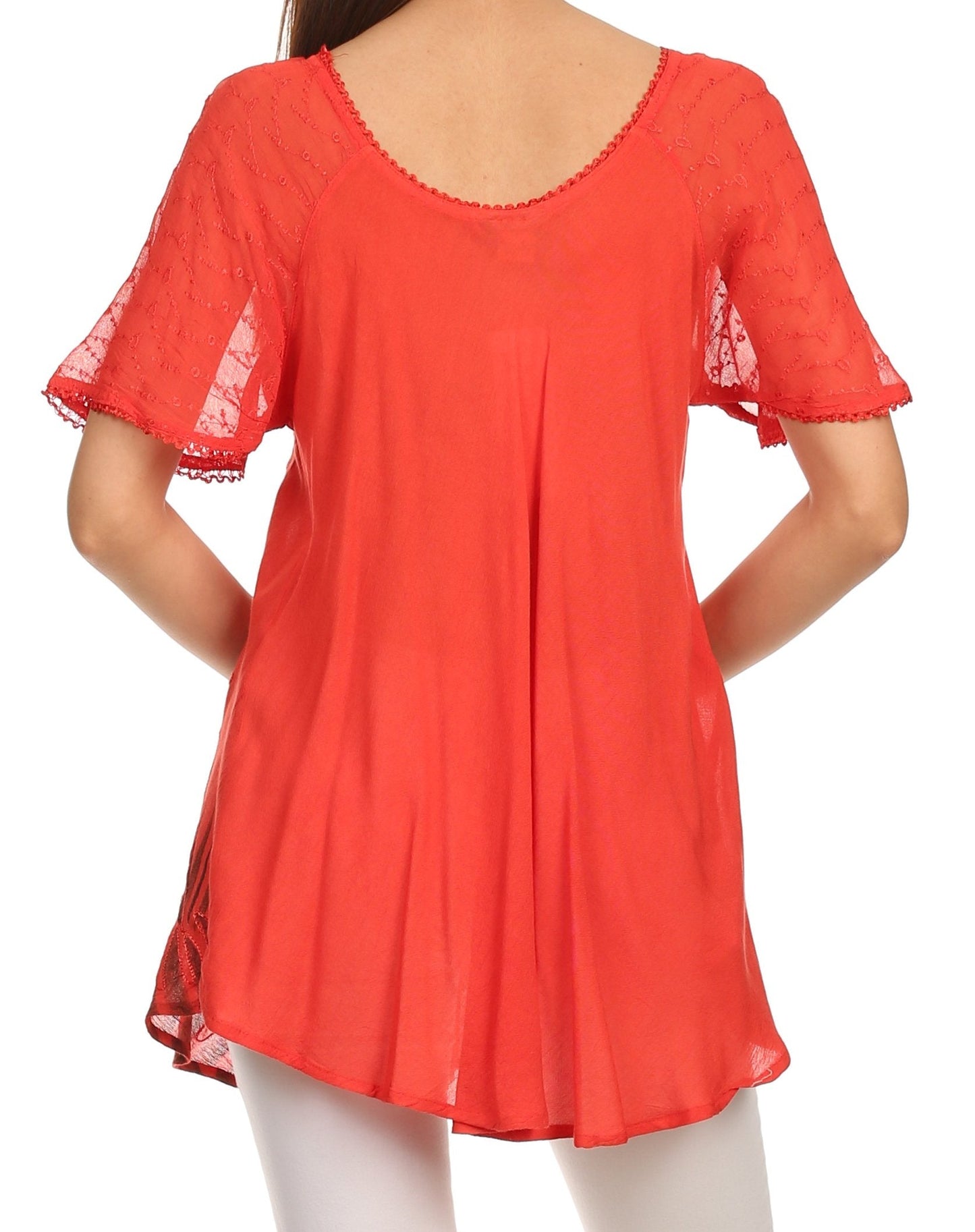 Sakkas Albina Island Relaxed Fit Embroidery Cap Sleeves Blouse / Top - Concordia Style Boutique