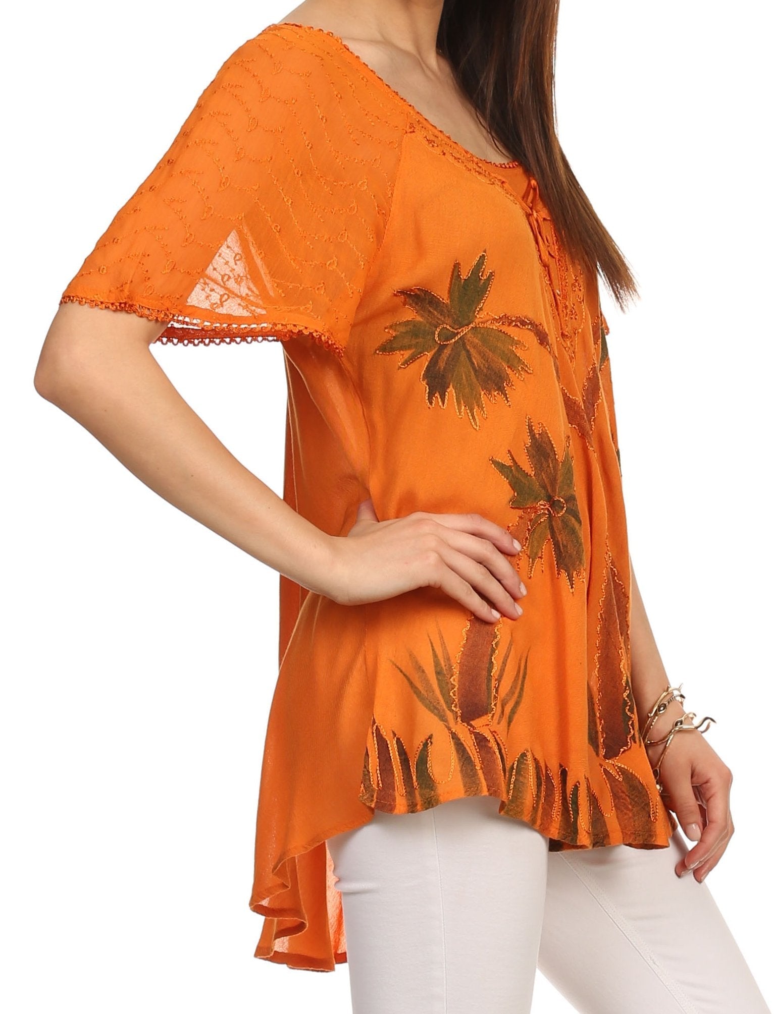 Sakkas Albina Island Relaxed Fit Embroidery Cap Sleeves Blouse / Top - Concordia Style Boutique