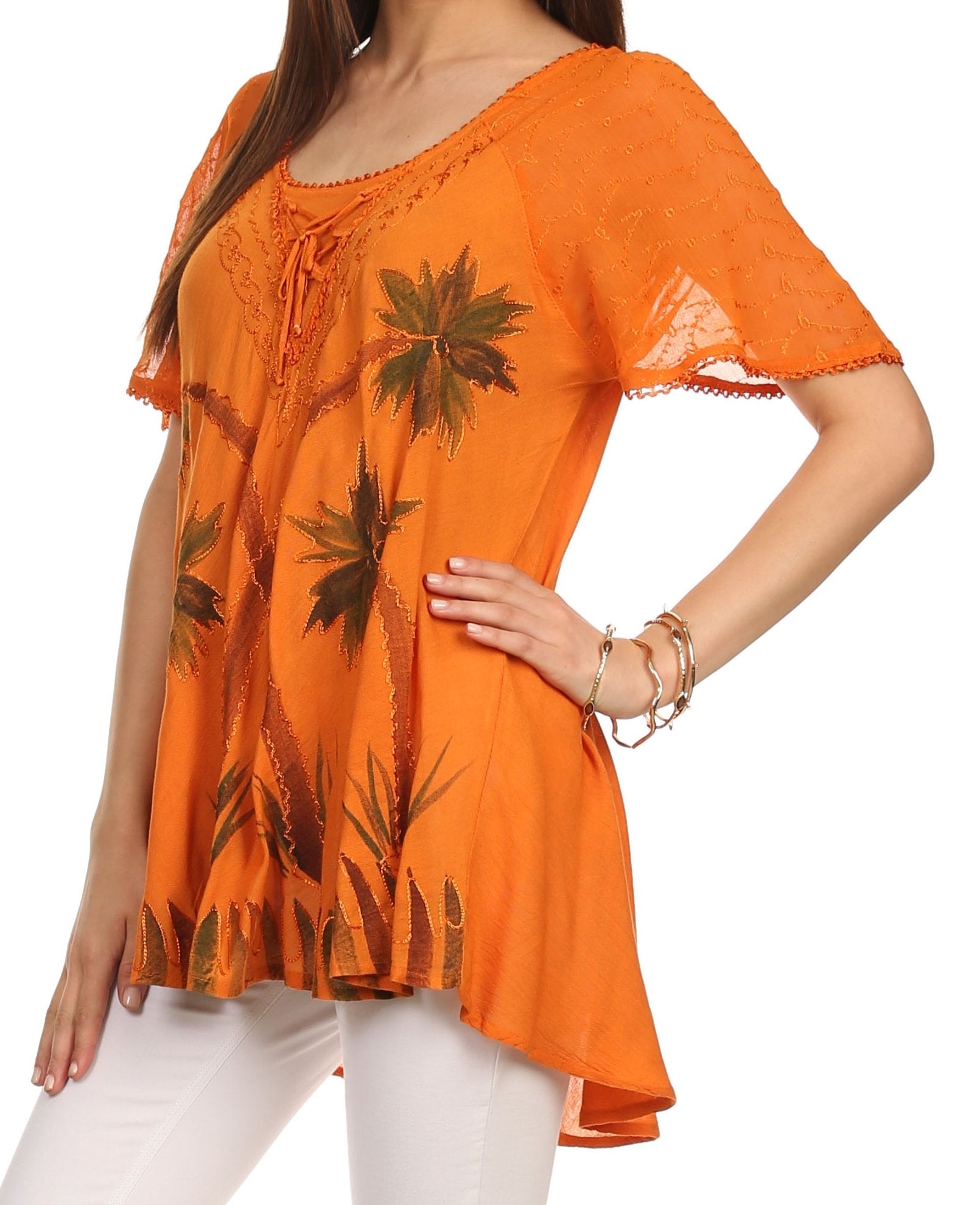 Sakkas Albina Island Relaxed Fit Embroidery Cap Sleeves Blouse / Top - Concordia Style Boutique