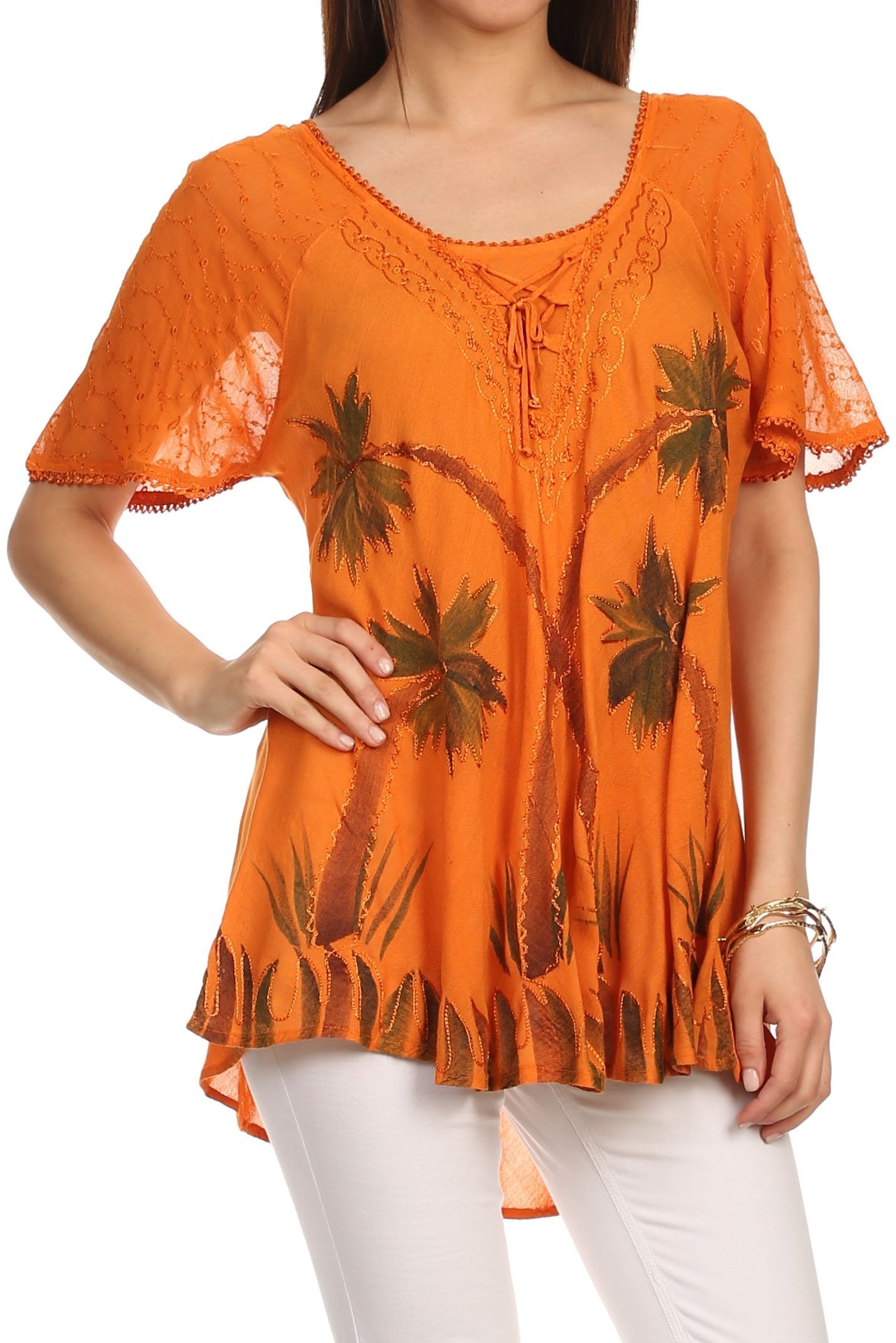 Sakkas Albina Island Relaxed Fit Embroidery Cap Sleeves Blouse / Top - Concordia Style Boutique