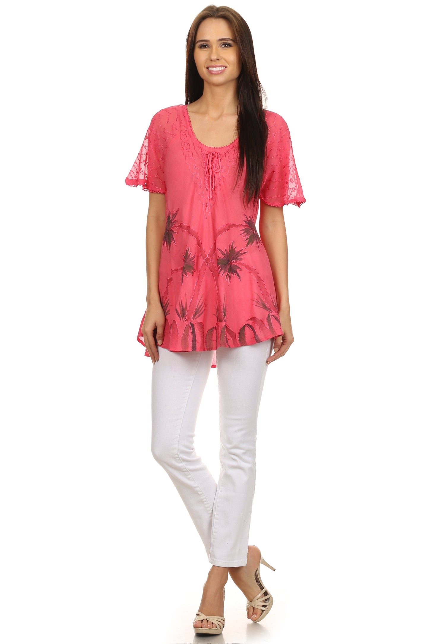 Sakkas Albina Island Relaxed Fit Embroidery Cap Sleeves Blouse / Top - Concordia Style Boutique