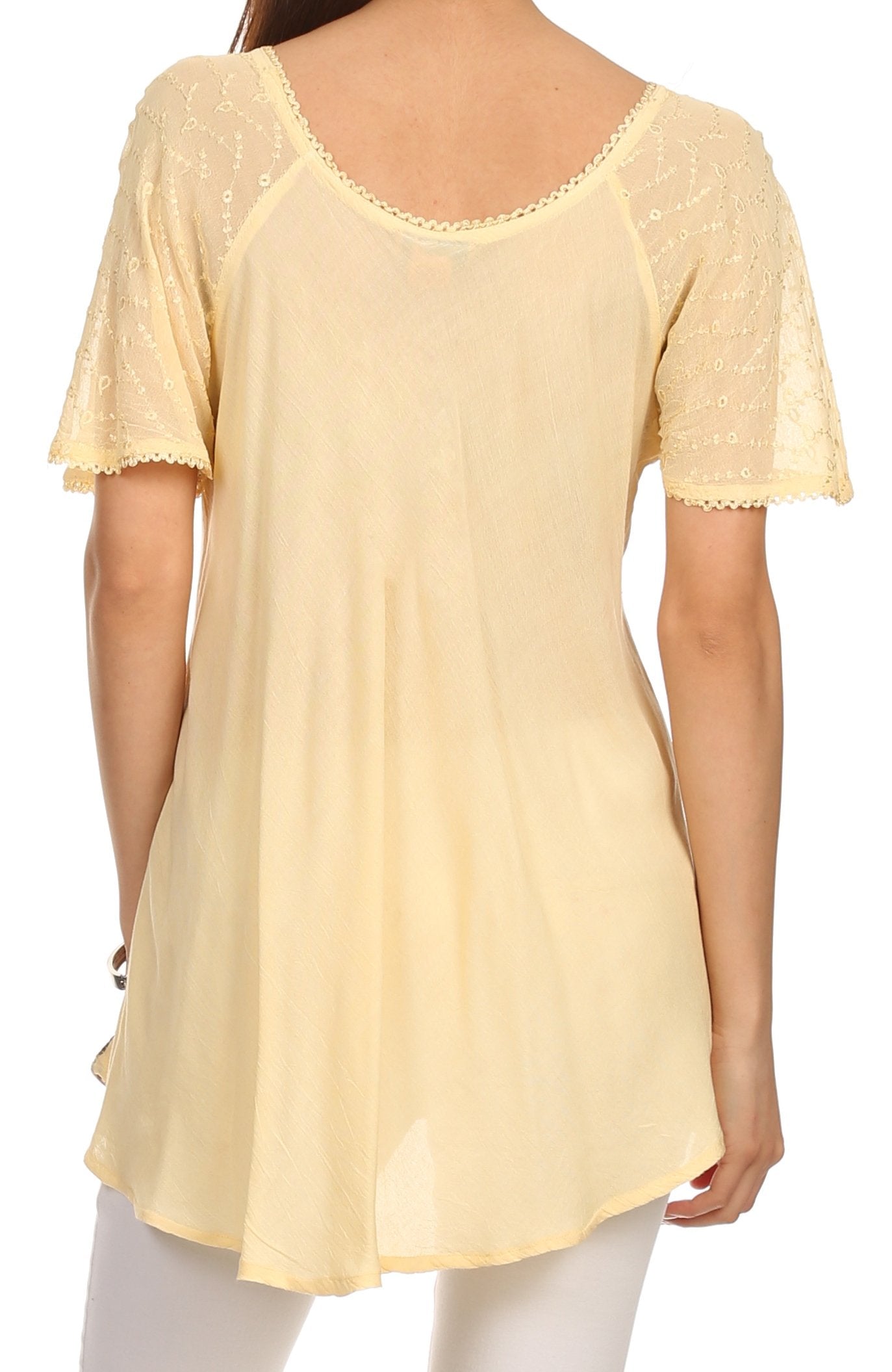 Sakkas Albina Island Relaxed Fit Embroidery Cap Sleeves Blouse / Top - Concordia Style Boutique