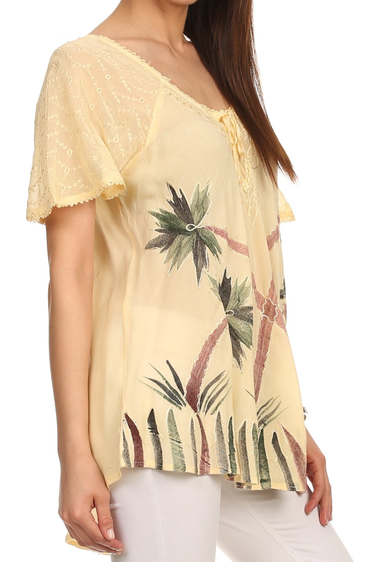 Sakkas Albina Island Relaxed Fit Embroidery Cap Sleeves Blouse / Top - Concordia Style Boutique