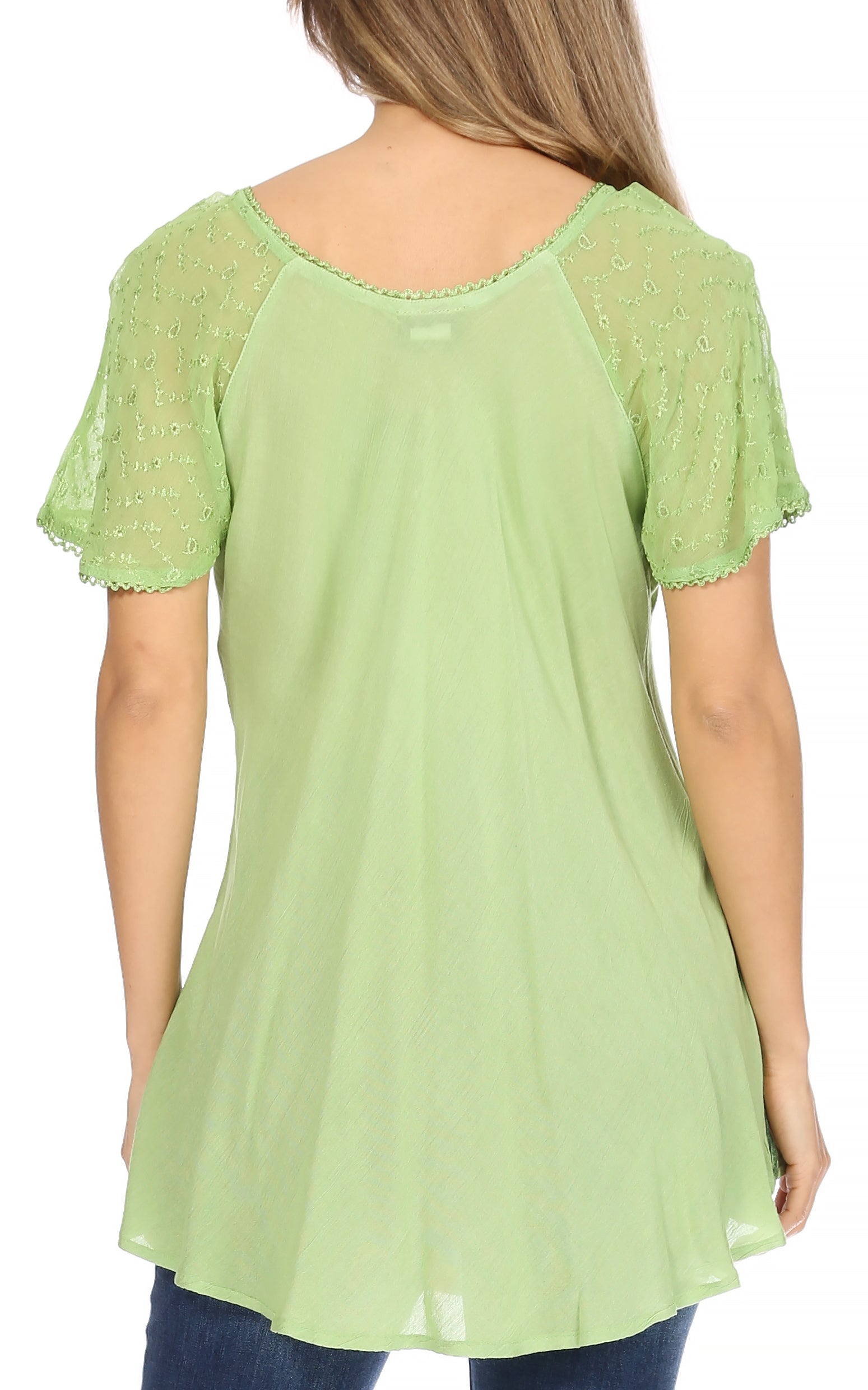 Sakkas Albina Island Relaxed Fit Embroidery Cap Sleeves Blouse / Top - Concordia Style Boutique