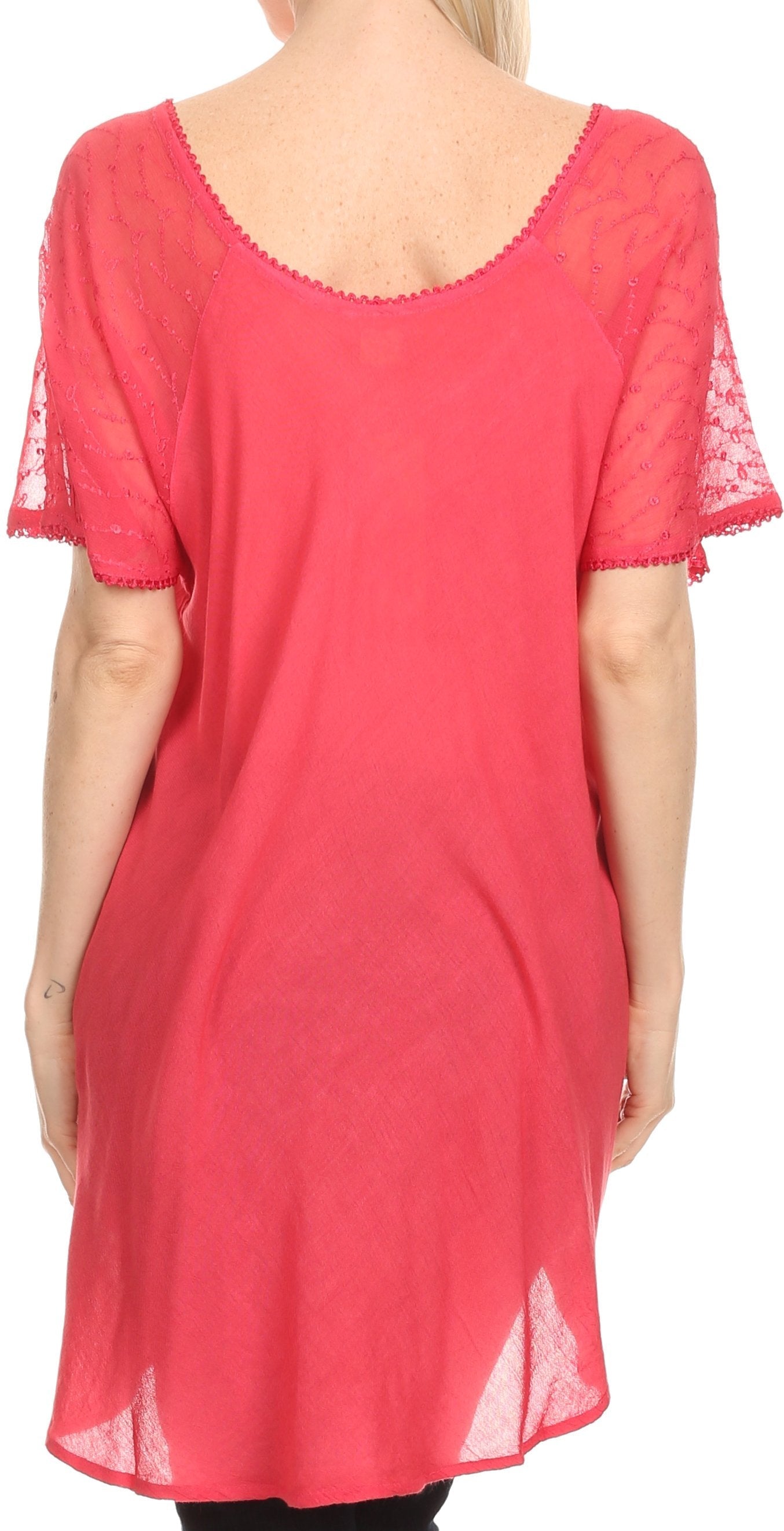 Sakkas Albina Island Relaxed Fit Embroidery Cap Sleeves Blouse / Top - Concordia Style Boutique