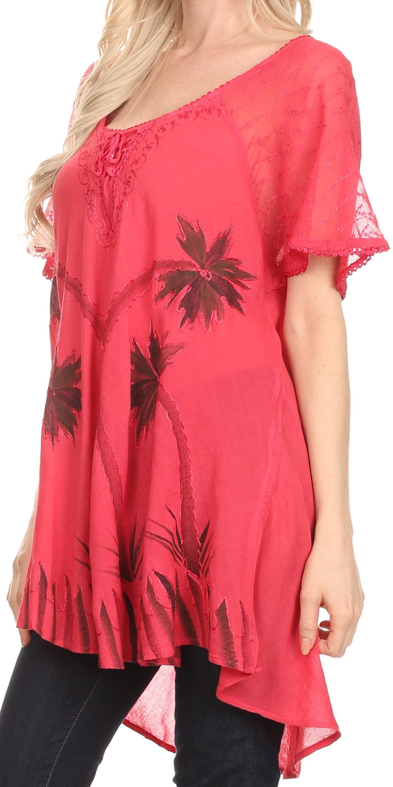 Sakkas Albina Island Relaxed Fit Embroidery Cap Sleeves Blouse / Top - Concordia Style Boutique
