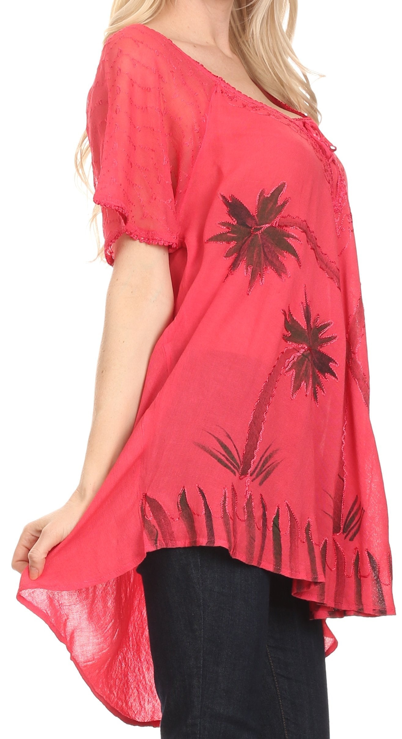 Sakkas Albina Island Relaxed Fit Embroidery Cap Sleeves Blouse / Top - Concordia Style Boutique