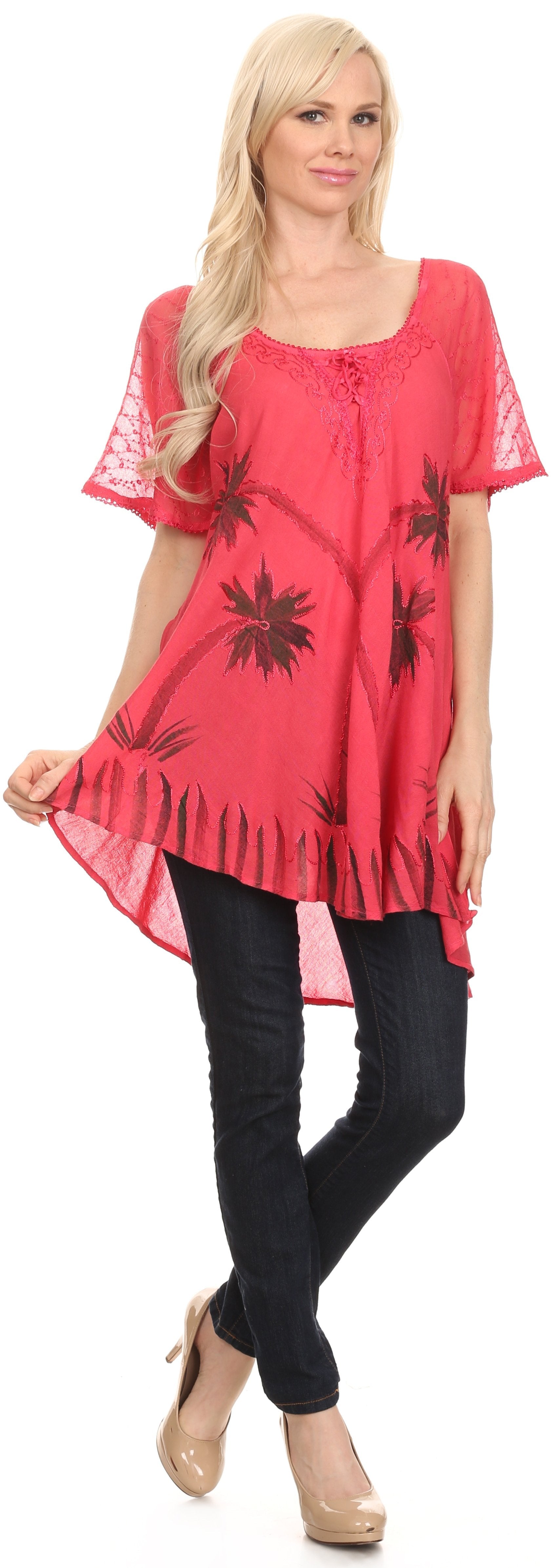 Sakkas Albina Island Relaxed Fit Embroidery Cap Sleeves Blouse / Top - Concordia Style Boutique