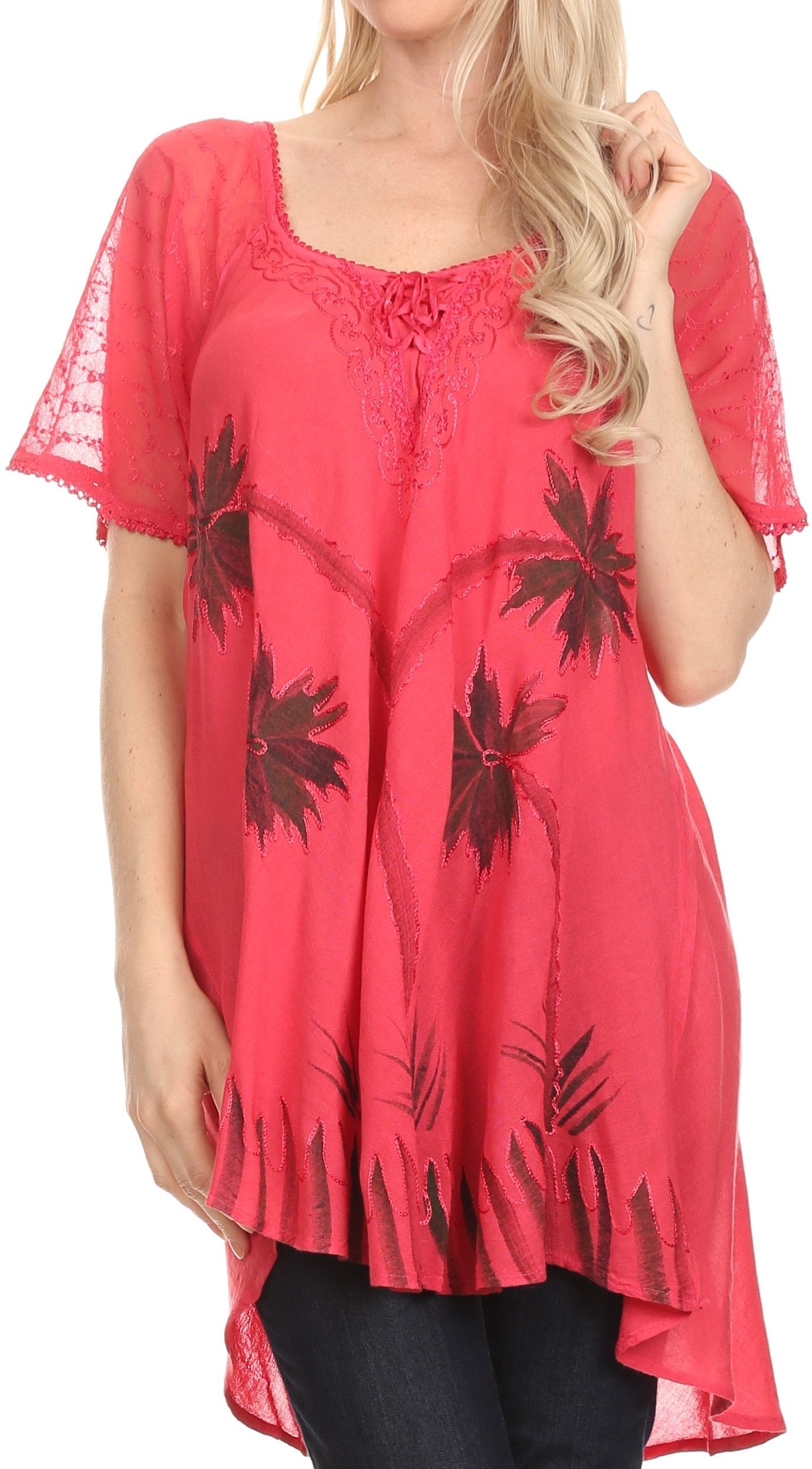 Sakkas Albina Island Relaxed Fit Embroidery Cap Sleeves Blouse / Top - Concordia Style Boutique