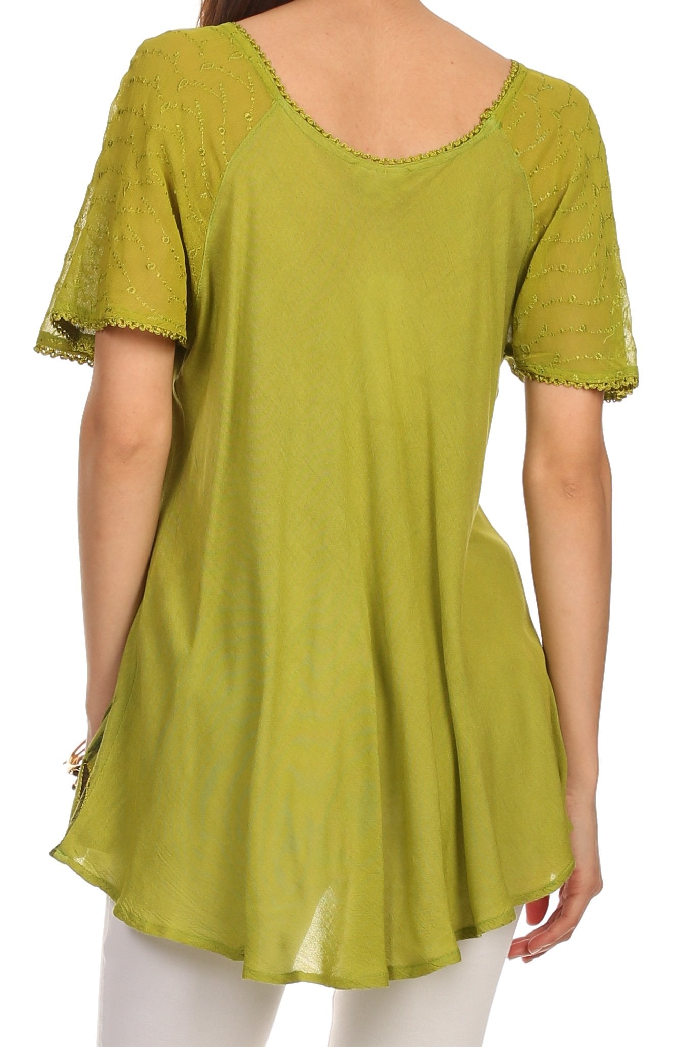 Sakkas Albina Island Relaxed Fit Embroidery Cap Sleeves Blouse / Top - Concordia Style Boutique