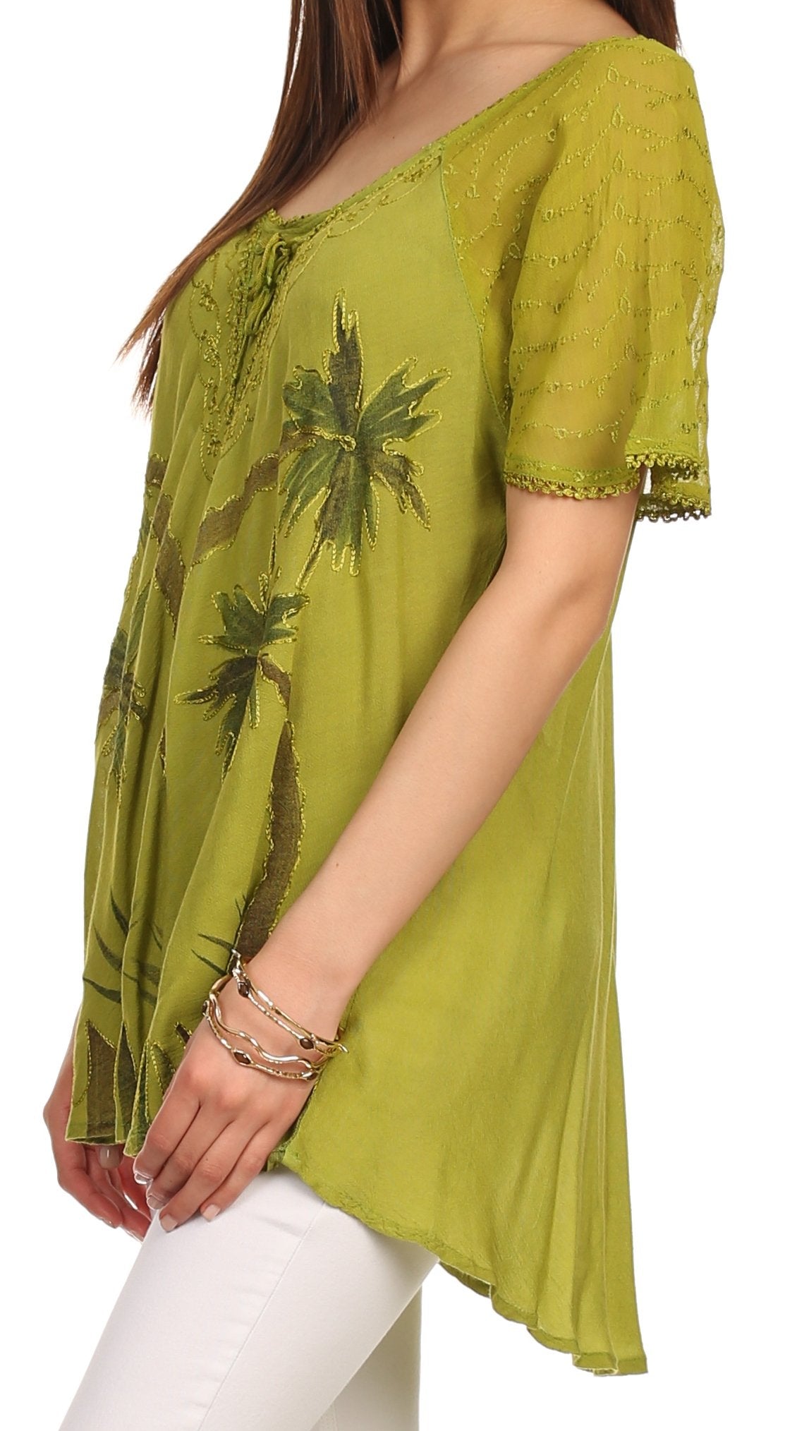Sakkas Albina Island Relaxed Fit Embroidery Cap Sleeves Blouse / Top - Concordia Style Boutique