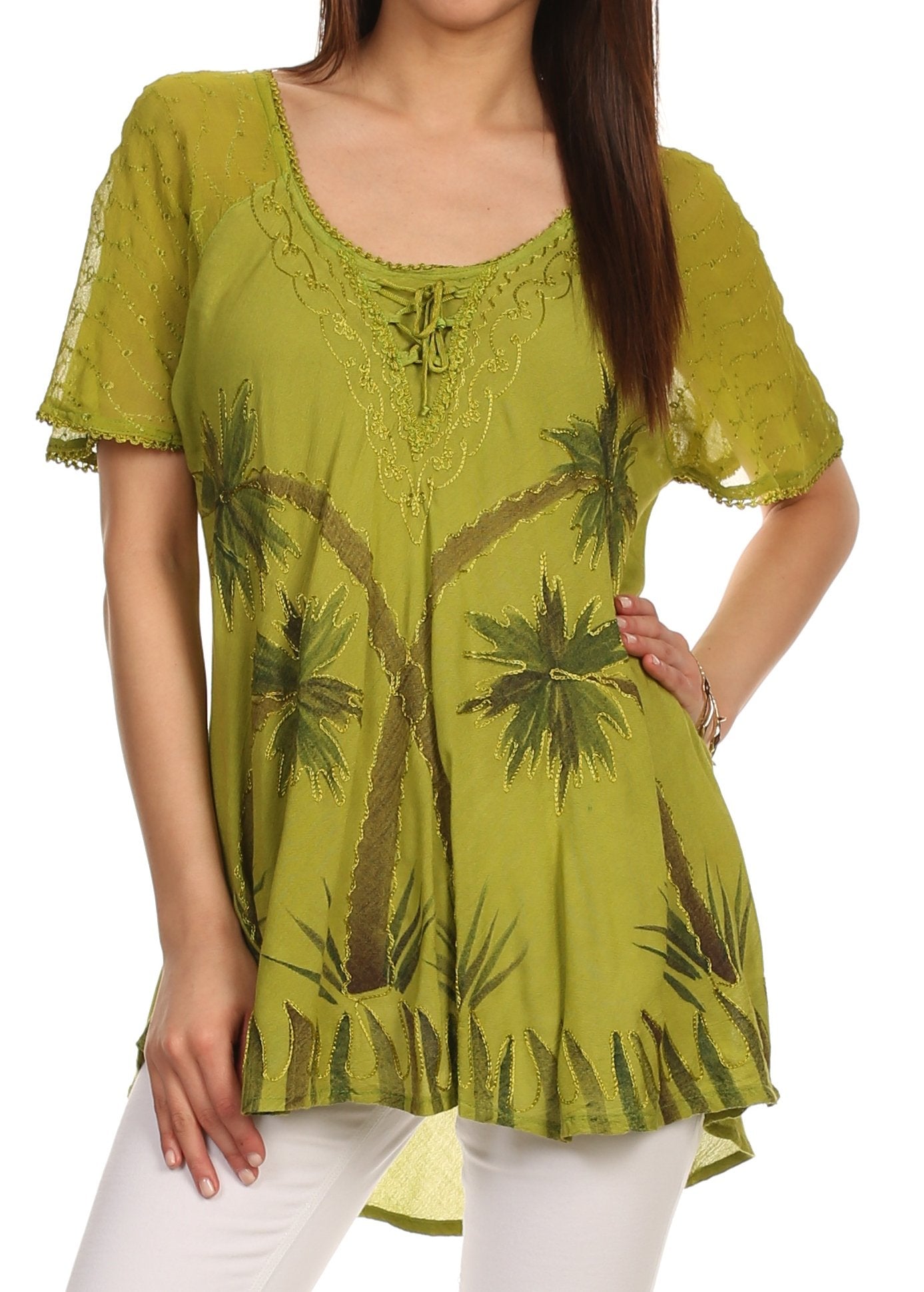 Sakkas Albina Island Relaxed Fit Embroidery Cap Sleeves Blouse / Top - Concordia Style Boutique