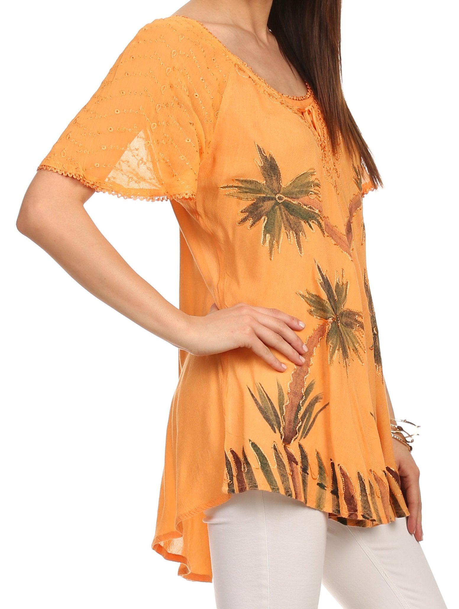 Sakkas Albina Island Relaxed Fit Embroidery Cap Sleeves Blouse / Top - Concordia Style Boutique