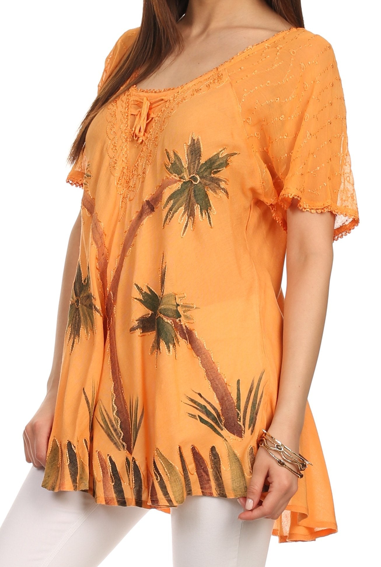 Sakkas Albina Island Relaxed Fit Embroidery Cap Sleeves Blouse / Top - Concordia Style Boutique
