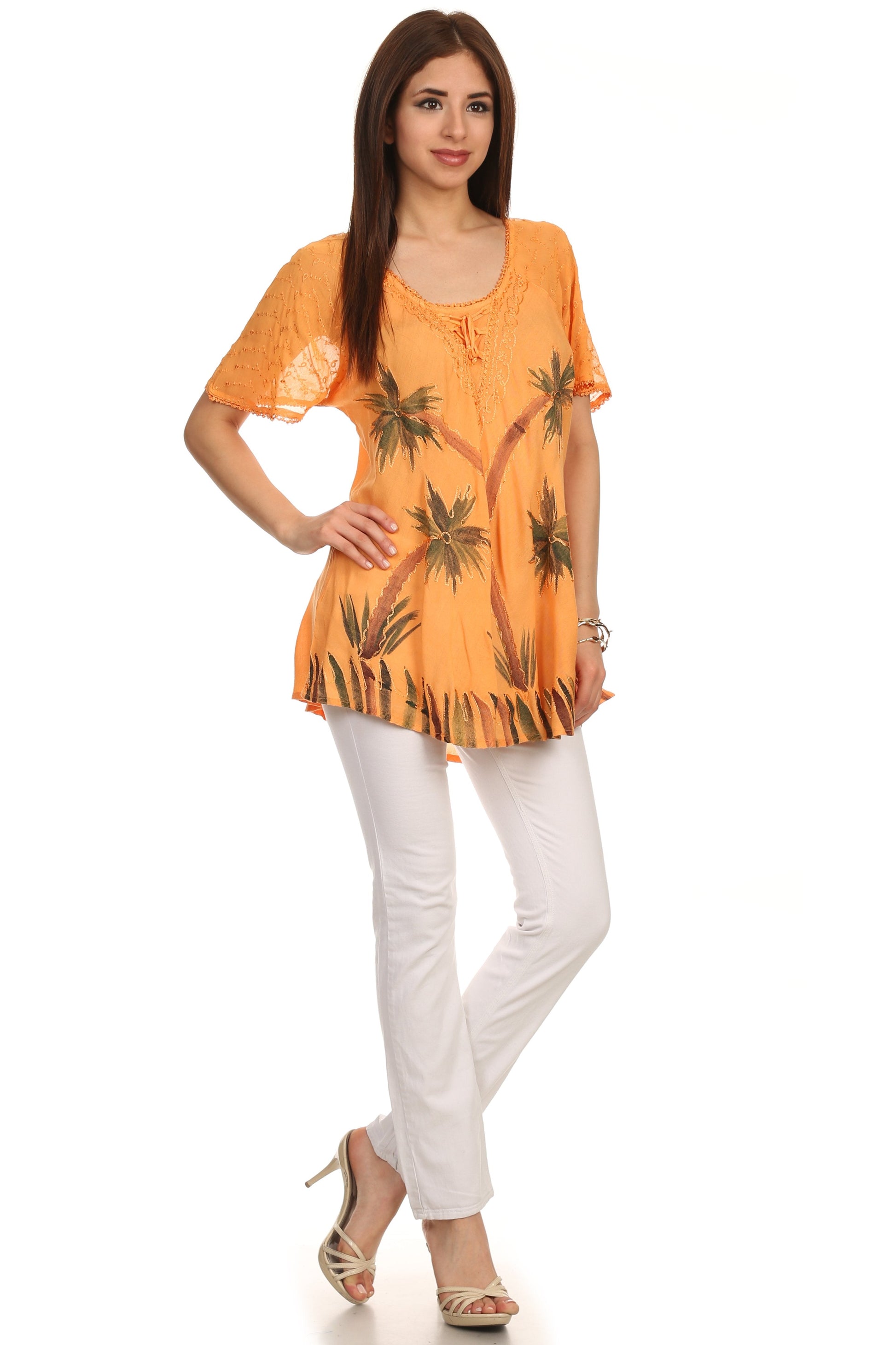 Sakkas Albina Island Relaxed Fit Embroidery Cap Sleeves Blouse / Top - Concordia Style Boutique