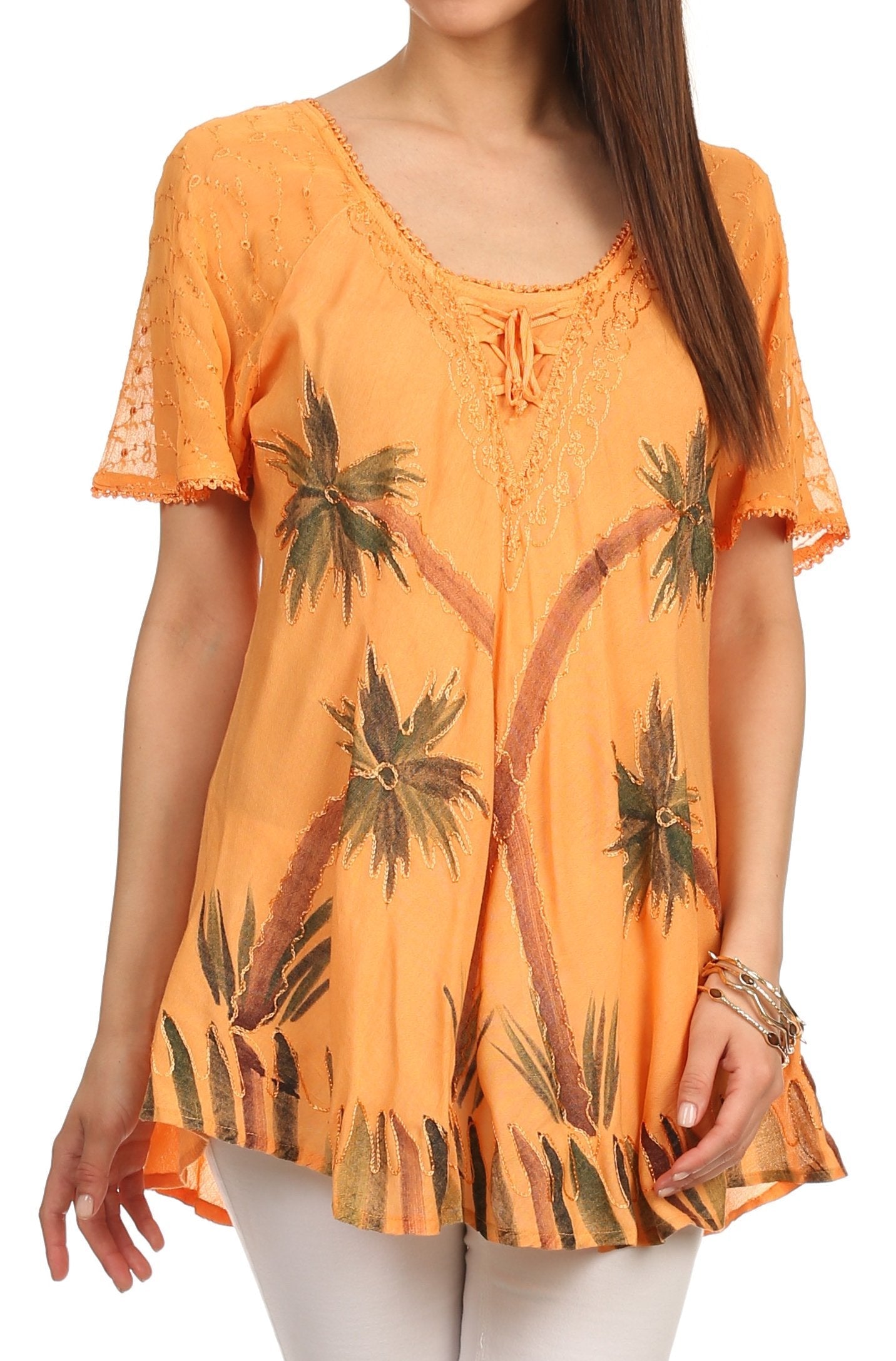 Sakkas Albina Island Relaxed Fit Embroidery Cap Sleeves Blouse / Top - Concordia Style Boutique