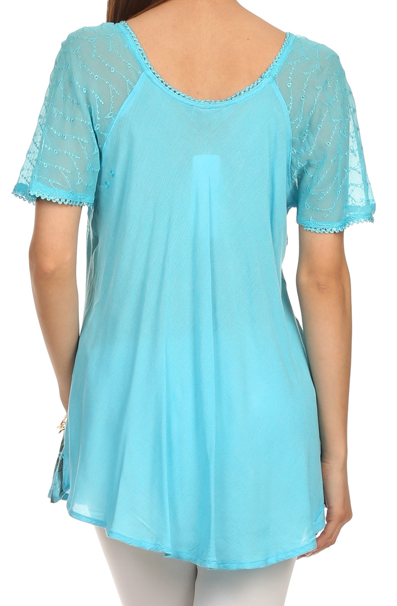 Sakkas Albina Island Relaxed Fit Embroidery Cap Sleeves Blouse / Top - Concordia Style Boutique