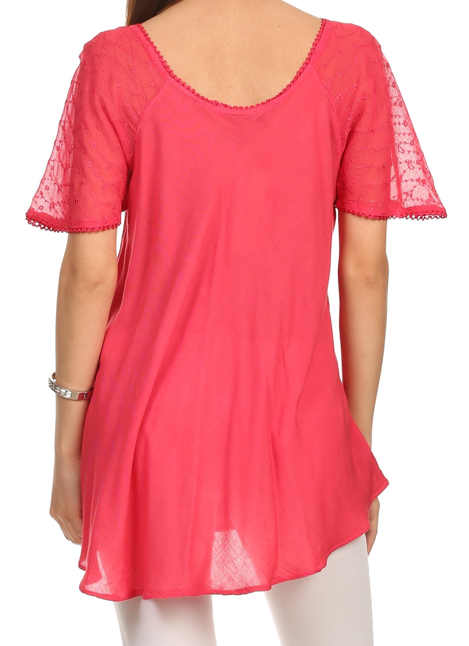 Sakkas Albina Island Relaxed Fit Embroidery Cap Sleeves Blouse / Top - Concordia Style Boutique