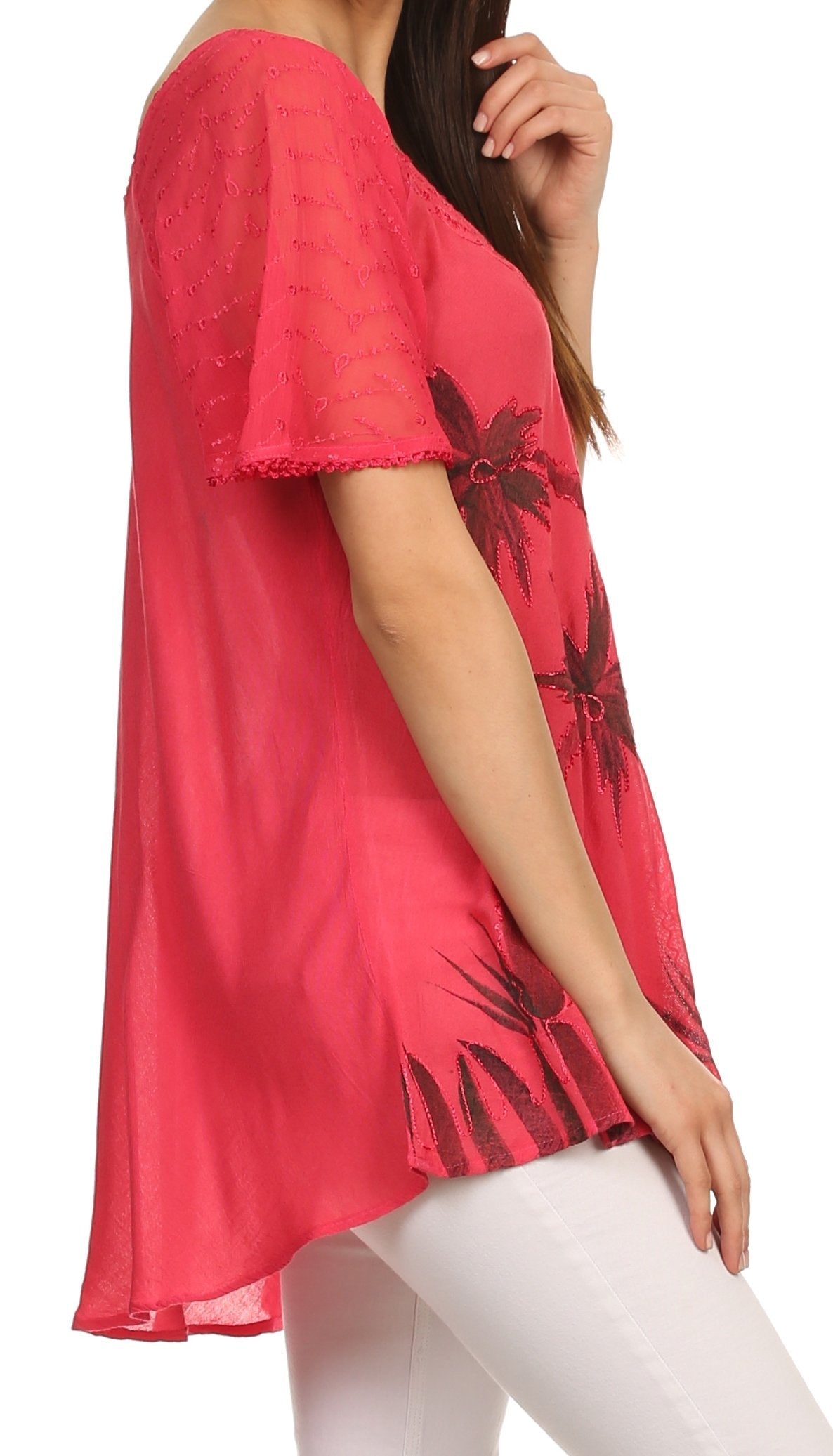 Sakkas Albina Island Relaxed Fit Embroidery Cap Sleeves Blouse / Top - Concordia Style Boutique