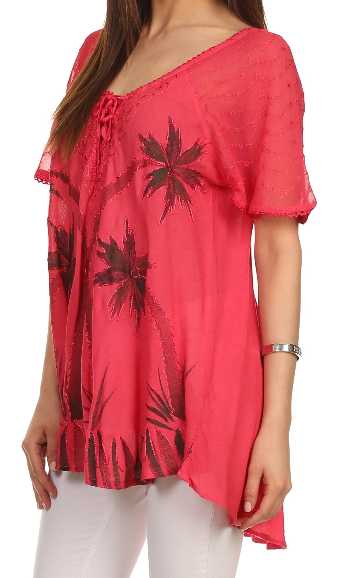 Sakkas Albina Island Relaxed Fit Embroidery Cap Sleeves Blouse / Top - Concordia Style Boutique