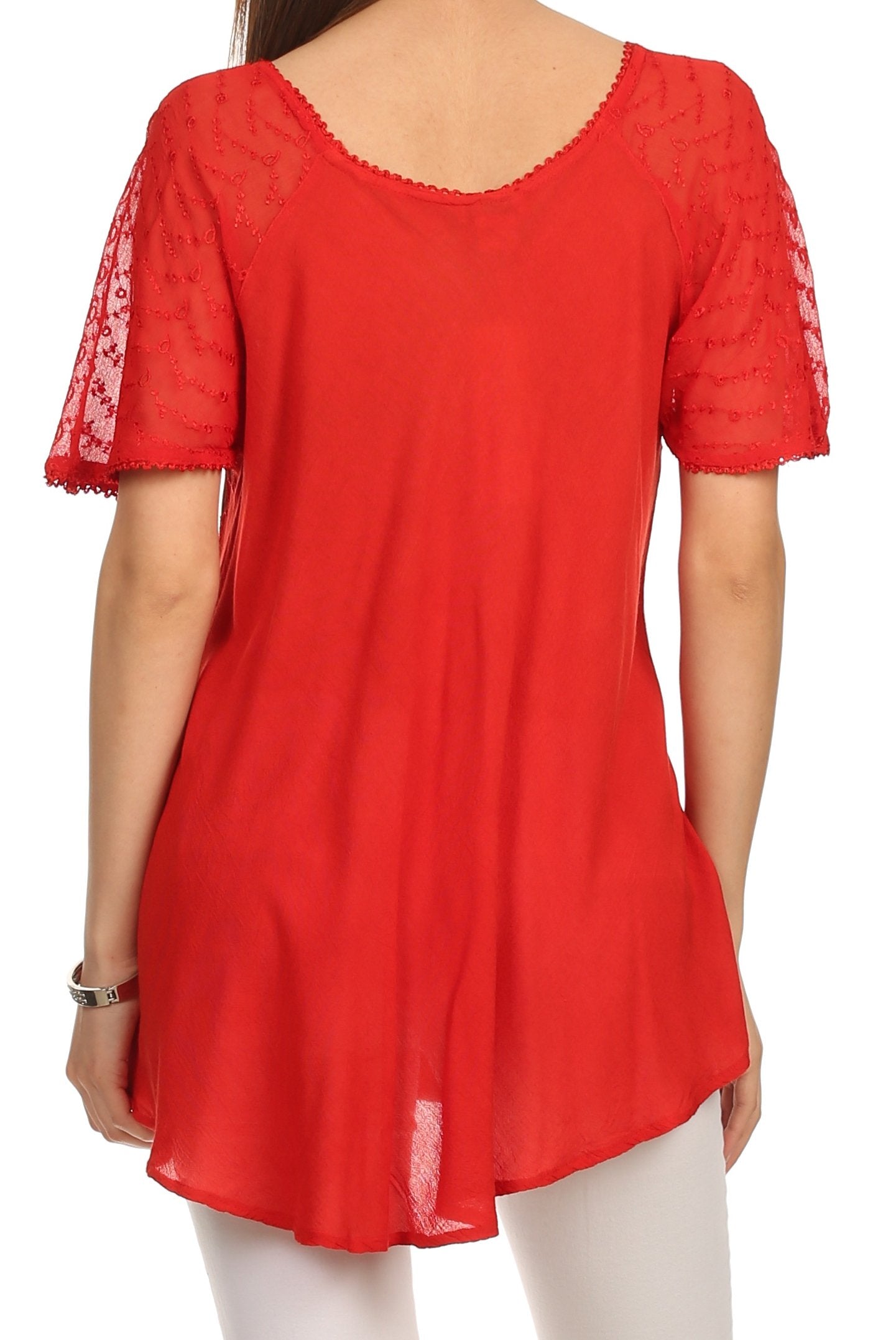 Sakkas Albina Island Relaxed Fit Embroidery Cap Sleeves Blouse / Top - Concordia Style Boutique