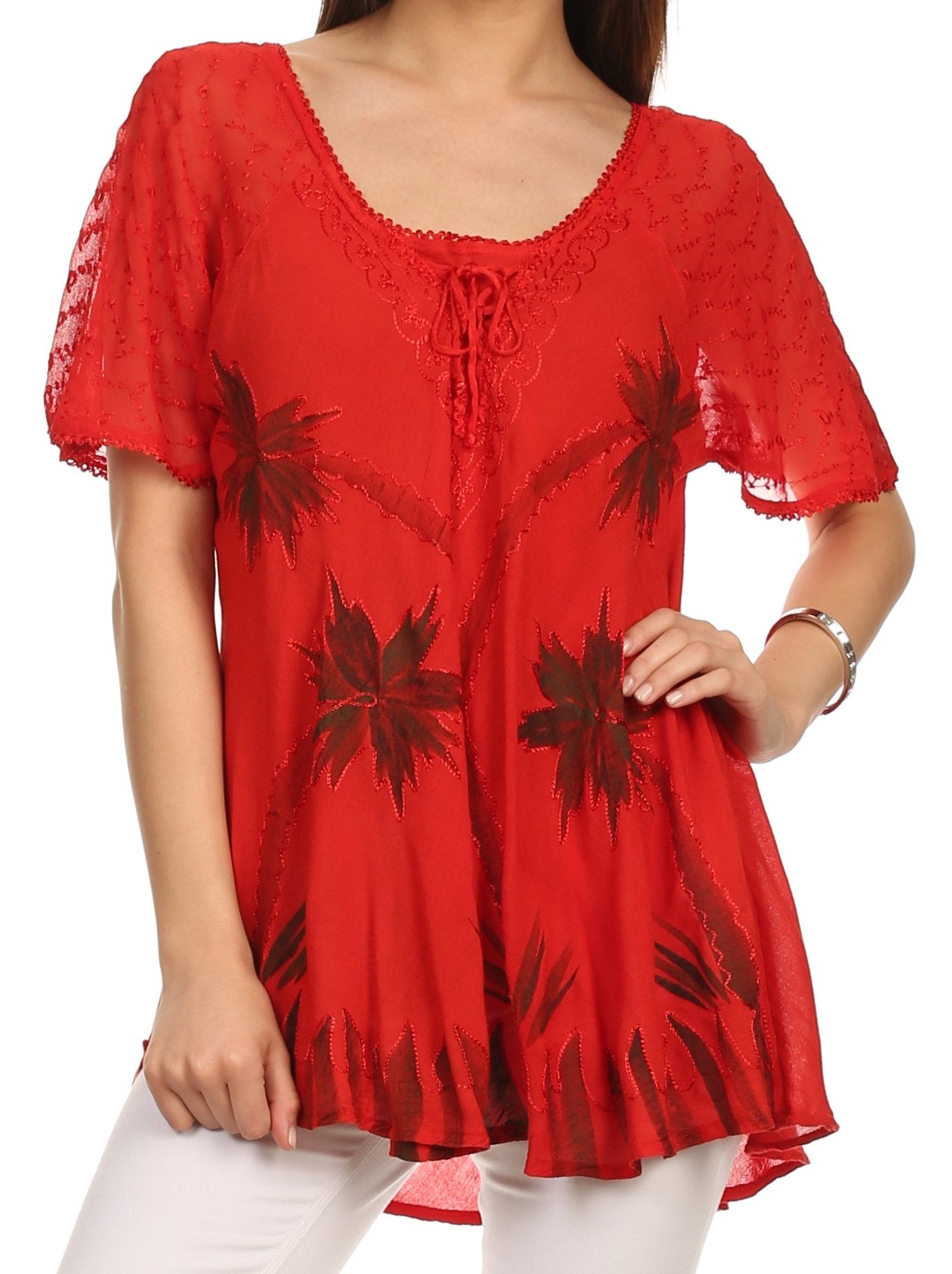 Sakkas Albina Island Relaxed Fit Embroidery Cap Sleeves Blouse / Top - Concordia Style Boutique
