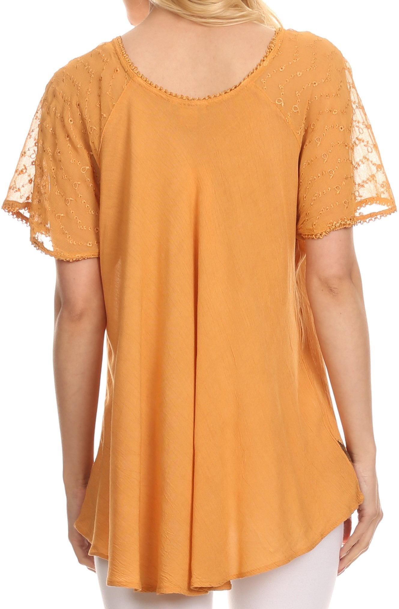 Sakkas Albina Island Relaxed Fit Embroidery Cap Sleeves Blouse / Top - Concordia Style Boutique