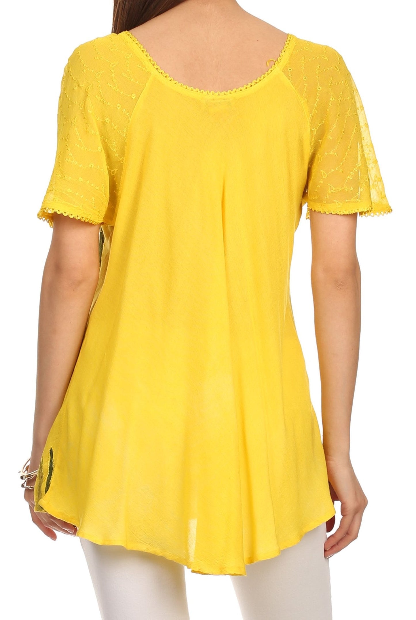 Sakkas Albina Island Relaxed Fit Embroidery Cap Sleeves Blouse / Top - Concordia Style Boutique