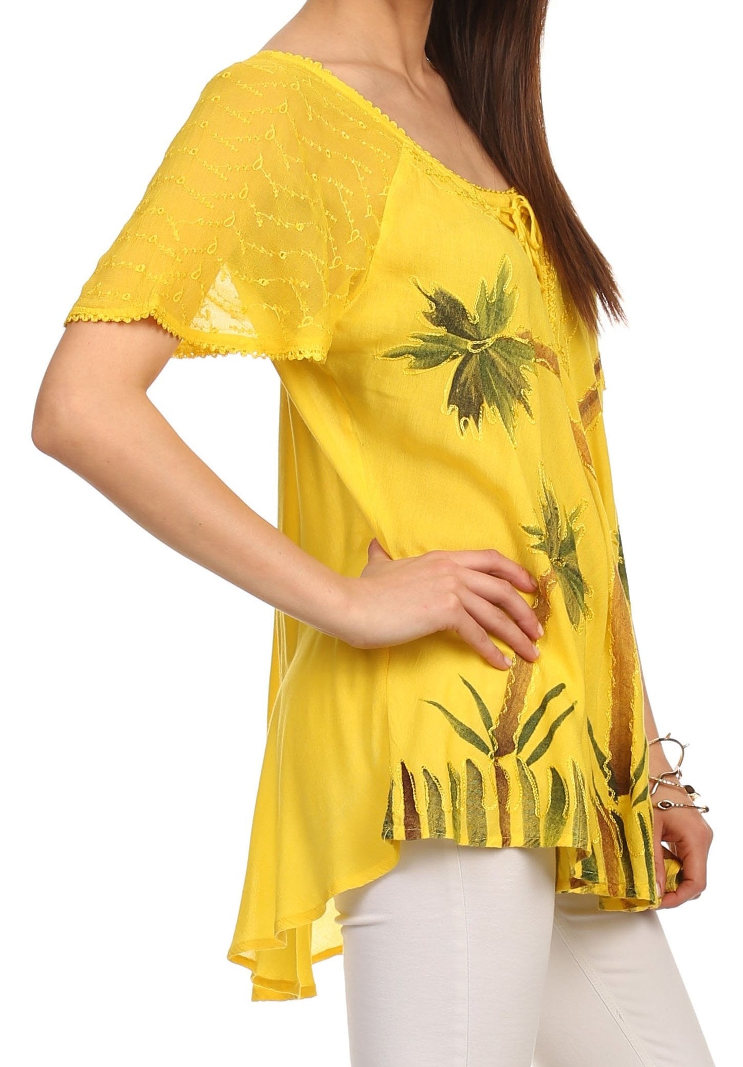 Sakkas Albina Island Relaxed Fit Embroidery Cap Sleeves Blouse / Top - Concordia Style Boutique