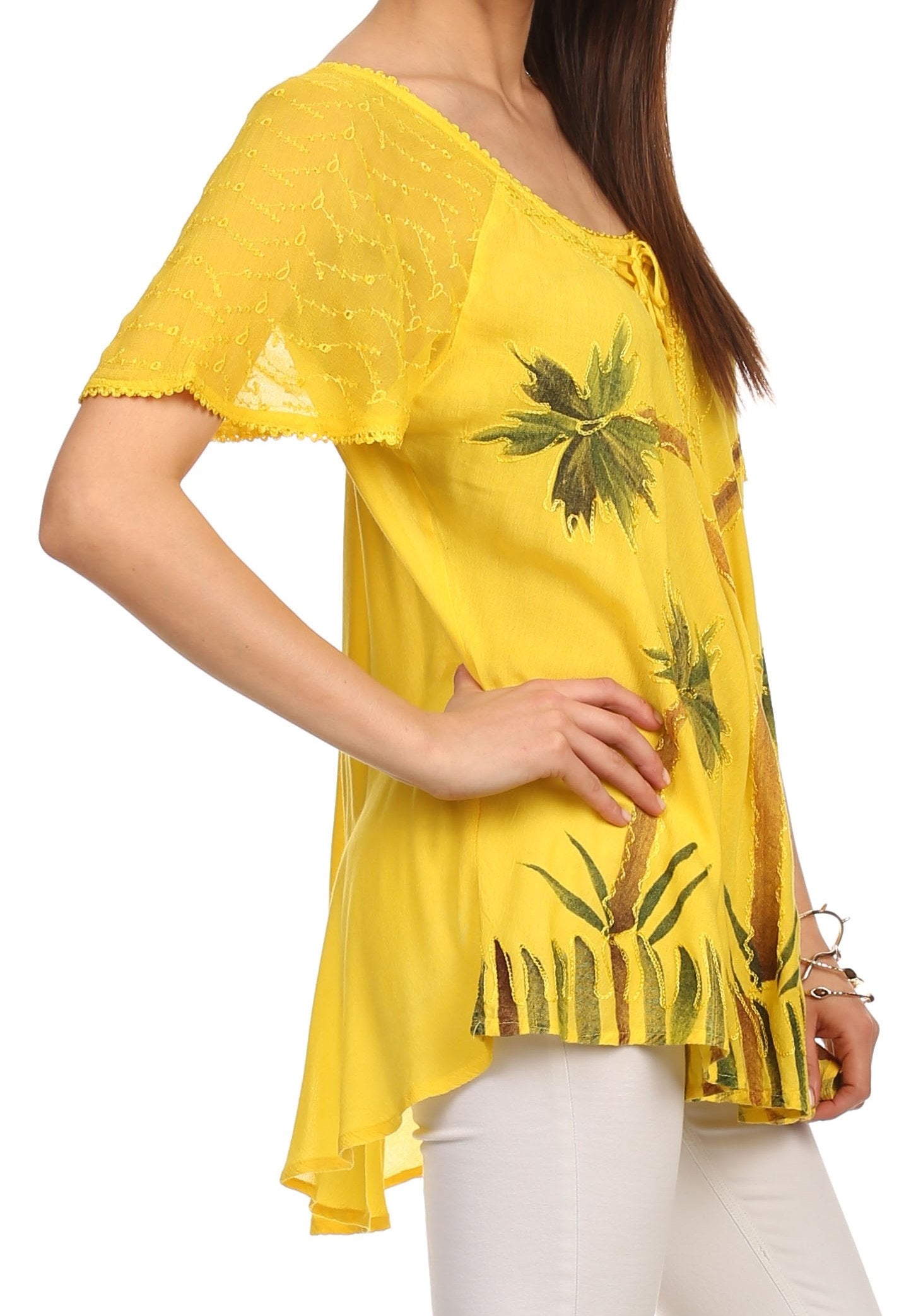 Sakkas Albina Island Relaxed Fit Embroidery Cap Sleeves Blouse / Top - Concordia Style Boutique