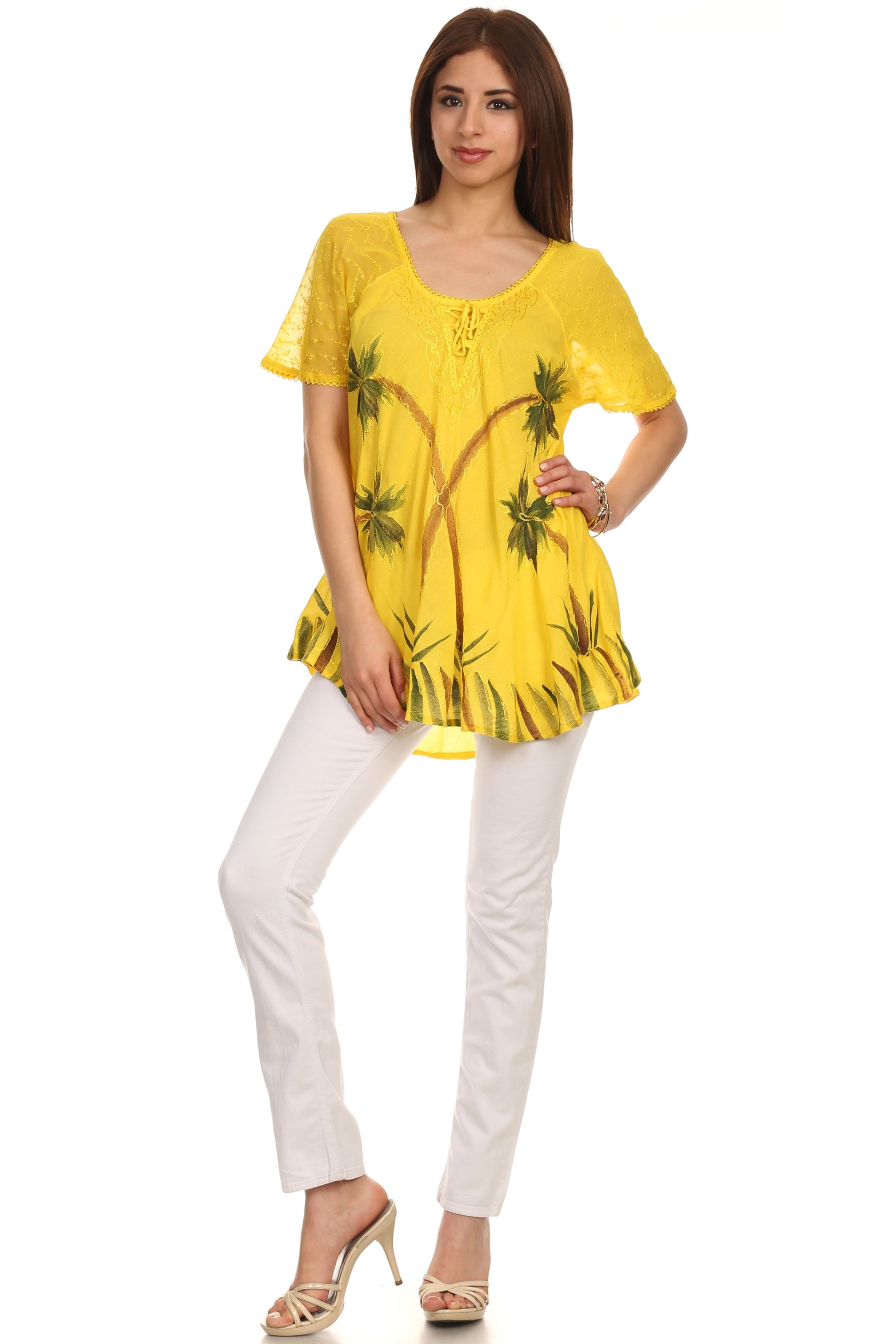 Sakkas Albina Island Relaxed Fit Embroidery Cap Sleeves Blouse / Top - Concordia Style Boutique