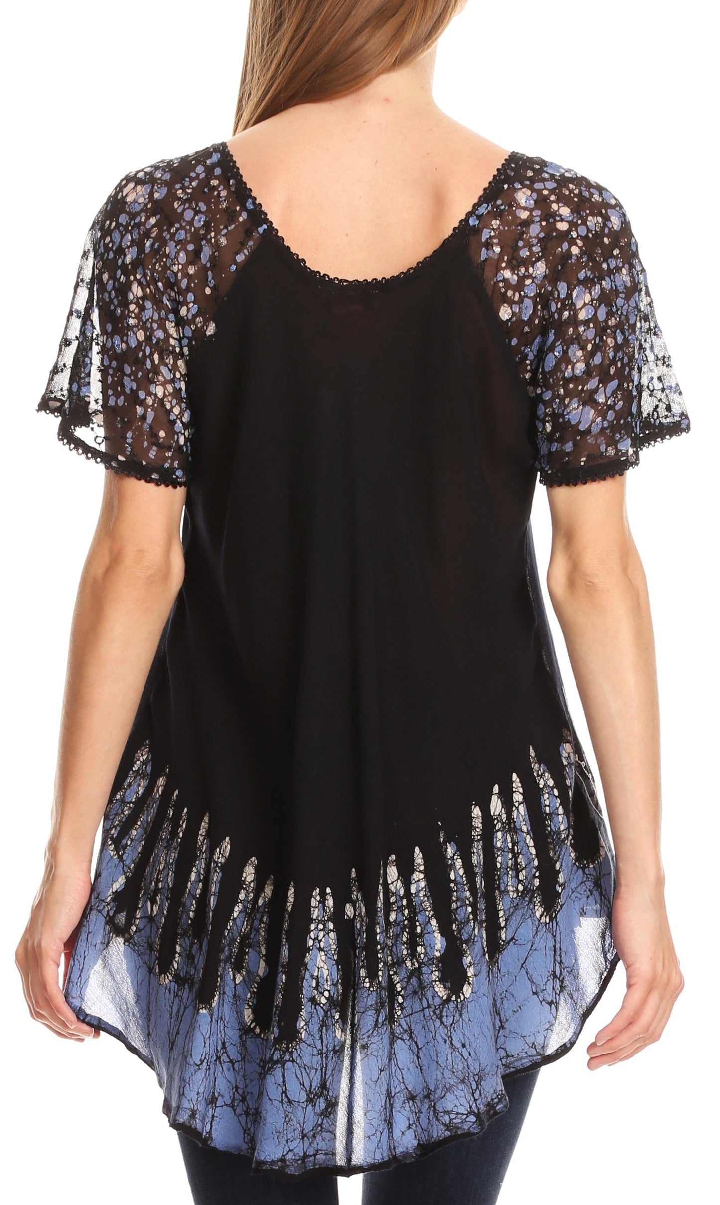 Sakkas Cora Relaxed Fit Batik Design Embroidery Cap Sleeves Blouse / Top - Concordia Style Boutique