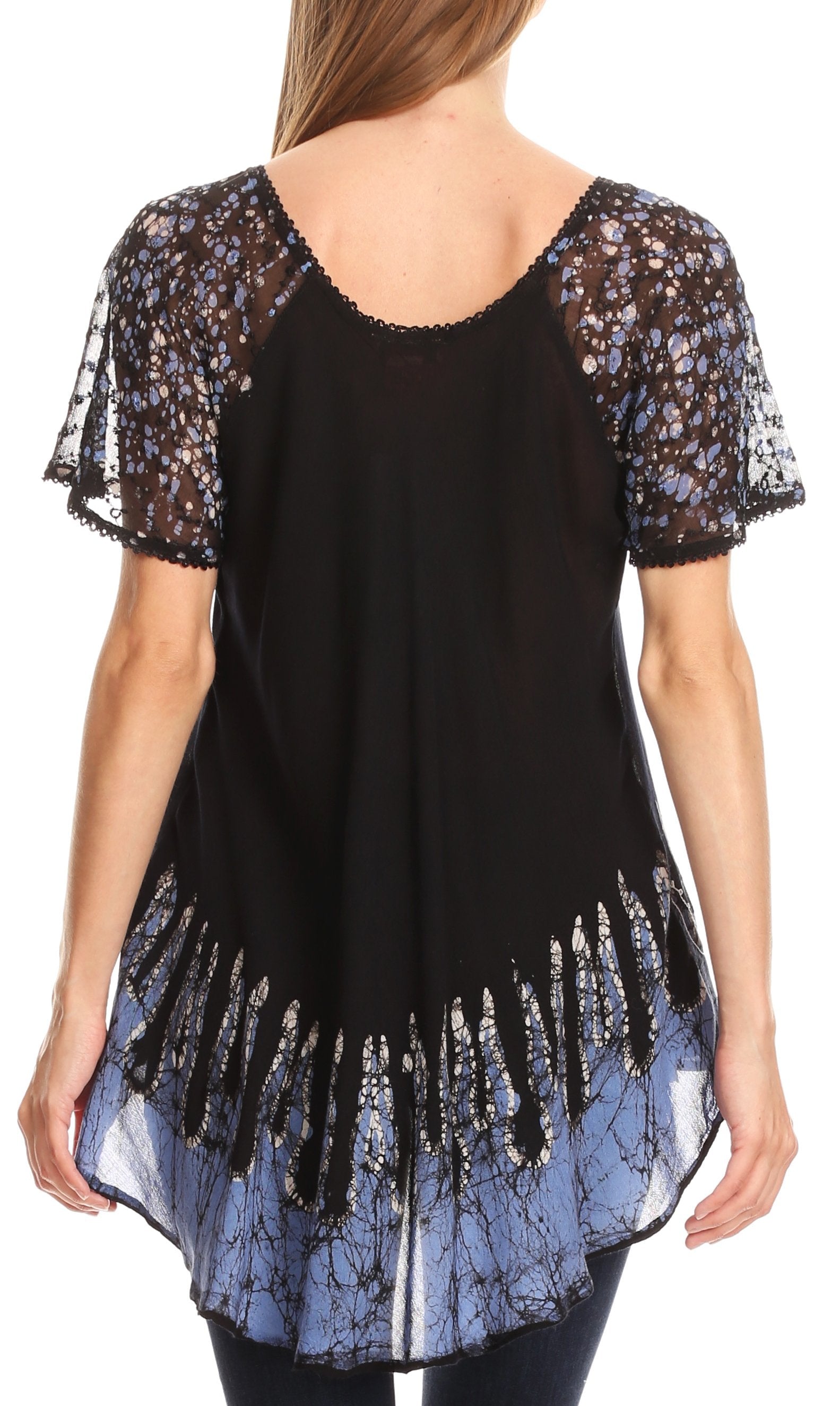 Sakkas Cora Relaxed Fit Batik Design Embroidery Cap Sleeves Blouse / Top - Concordia Style Boutique