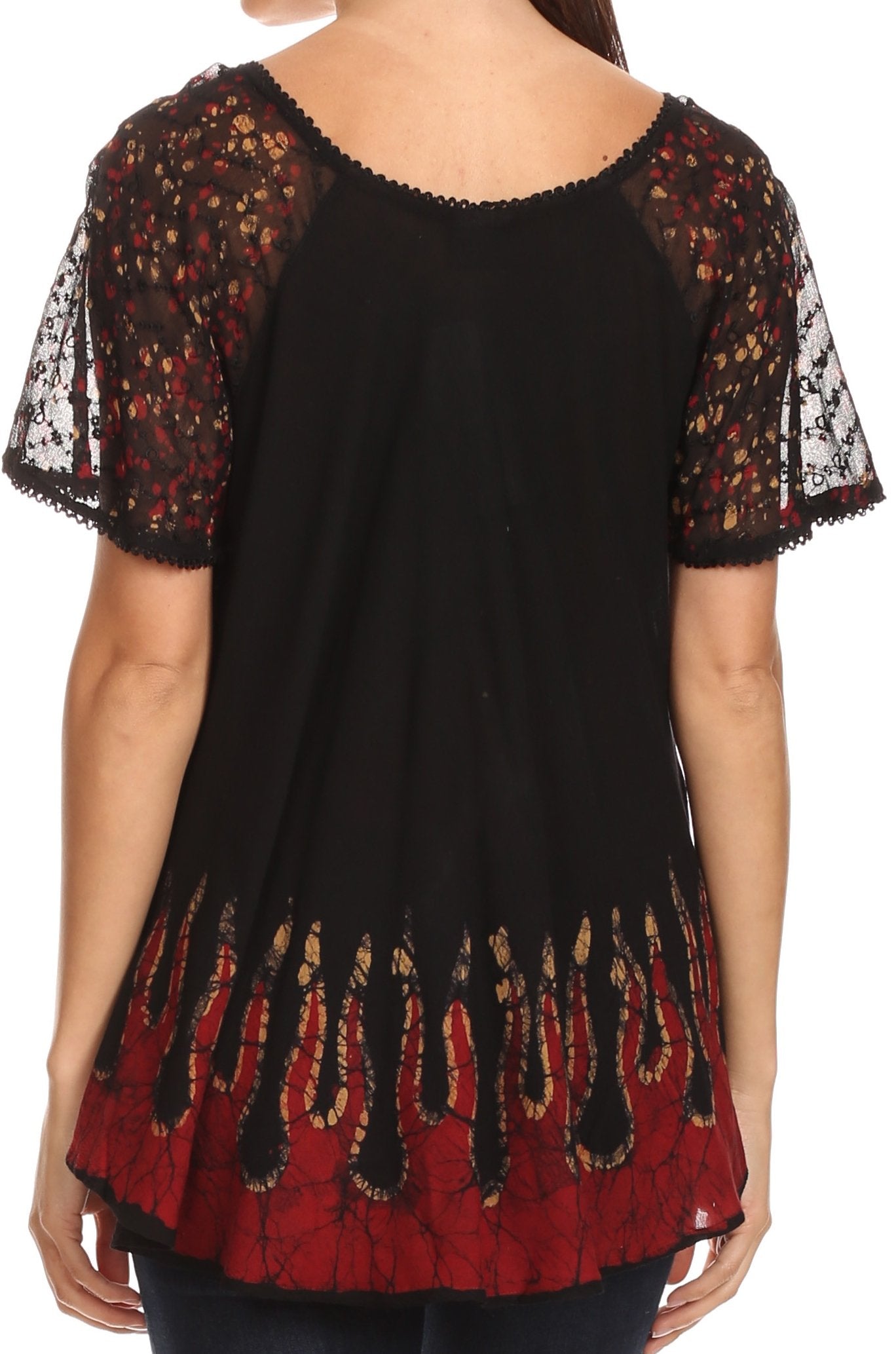 Sakkas Cora Relaxed Fit Batik Design Embroidery Cap Sleeves Blouse / Top - Concordia Style Boutique