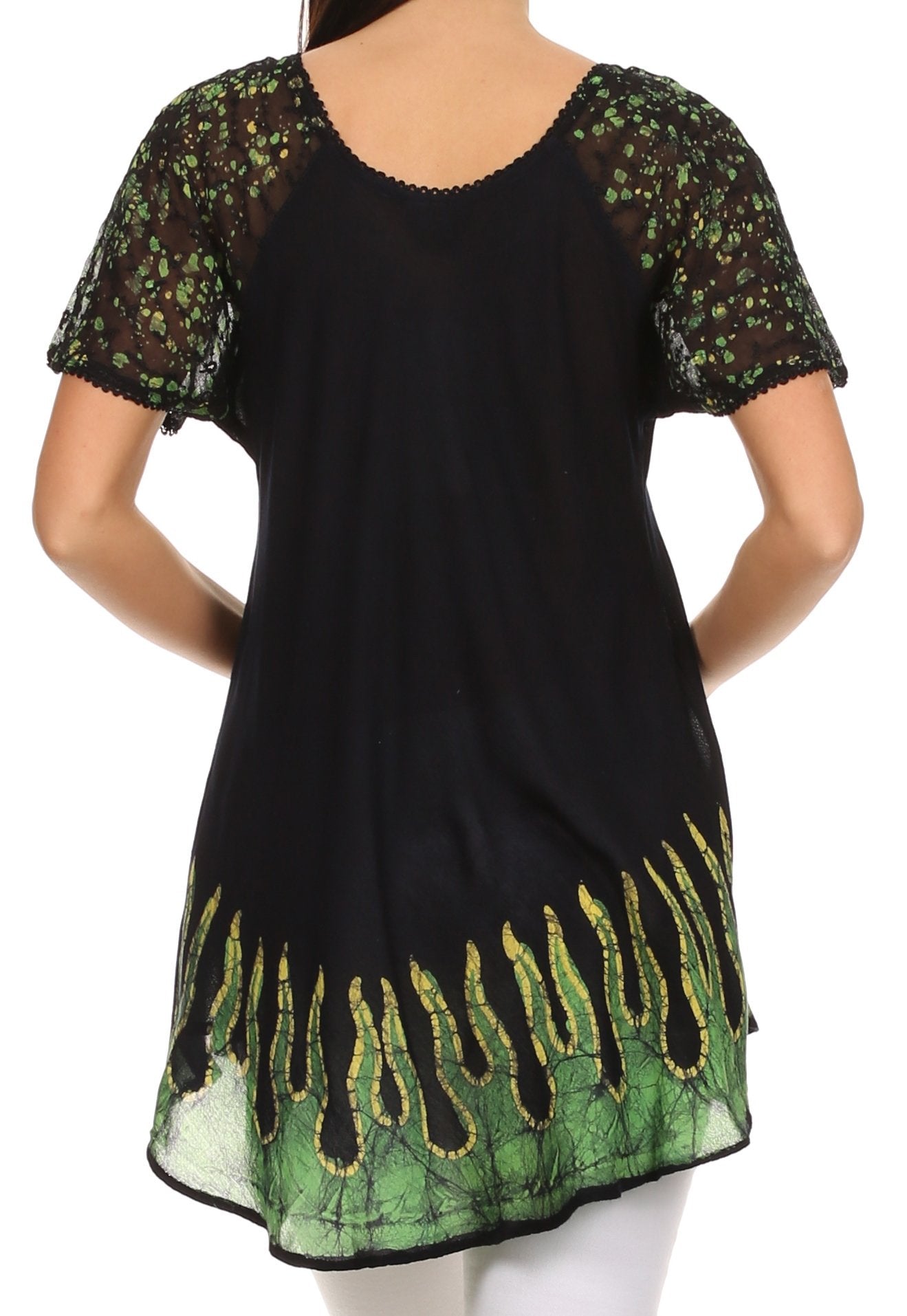 Sakkas Cora Relaxed Fit Batik Design Embroidery Cap Sleeves Blouse / Top - Concordia Style Boutique