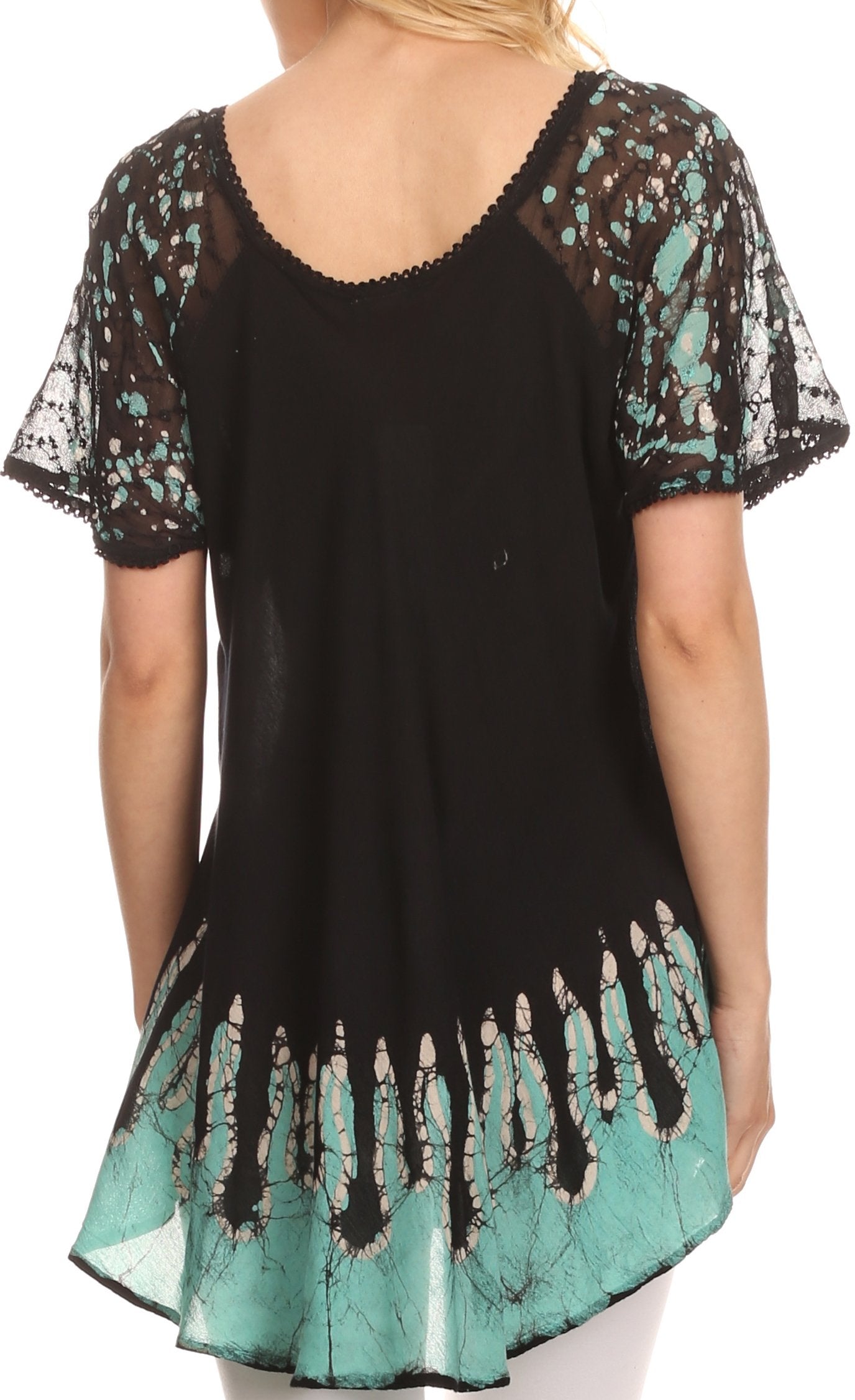 Sakkas Cora Relaxed Fit Batik Design Embroidery Cap Sleeves Blouse / Top - Concordia Style Boutique