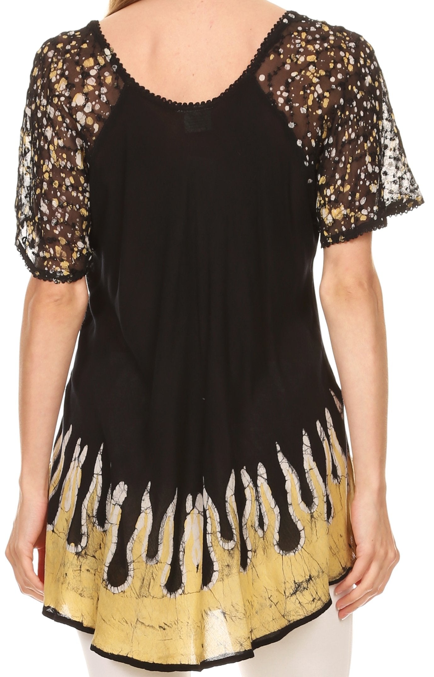 Sakkas Cora Relaxed Fit Batik Design Embroidery Cap Sleeves Blouse / Top - Concordia Style Boutique
