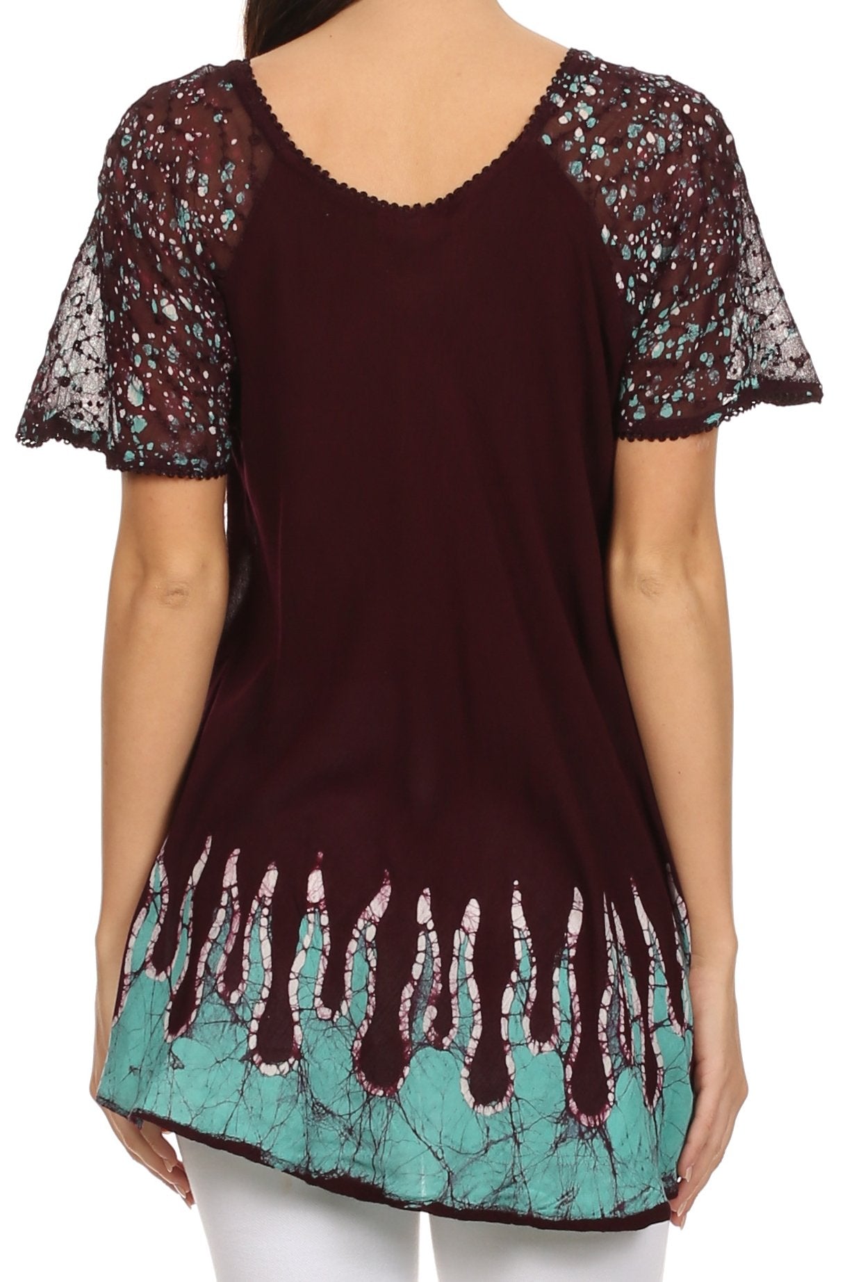 Sakkas Cora Relaxed Fit Batik Design Embroidery Cap Sleeves Blouse / Top - Concordia Style Boutique