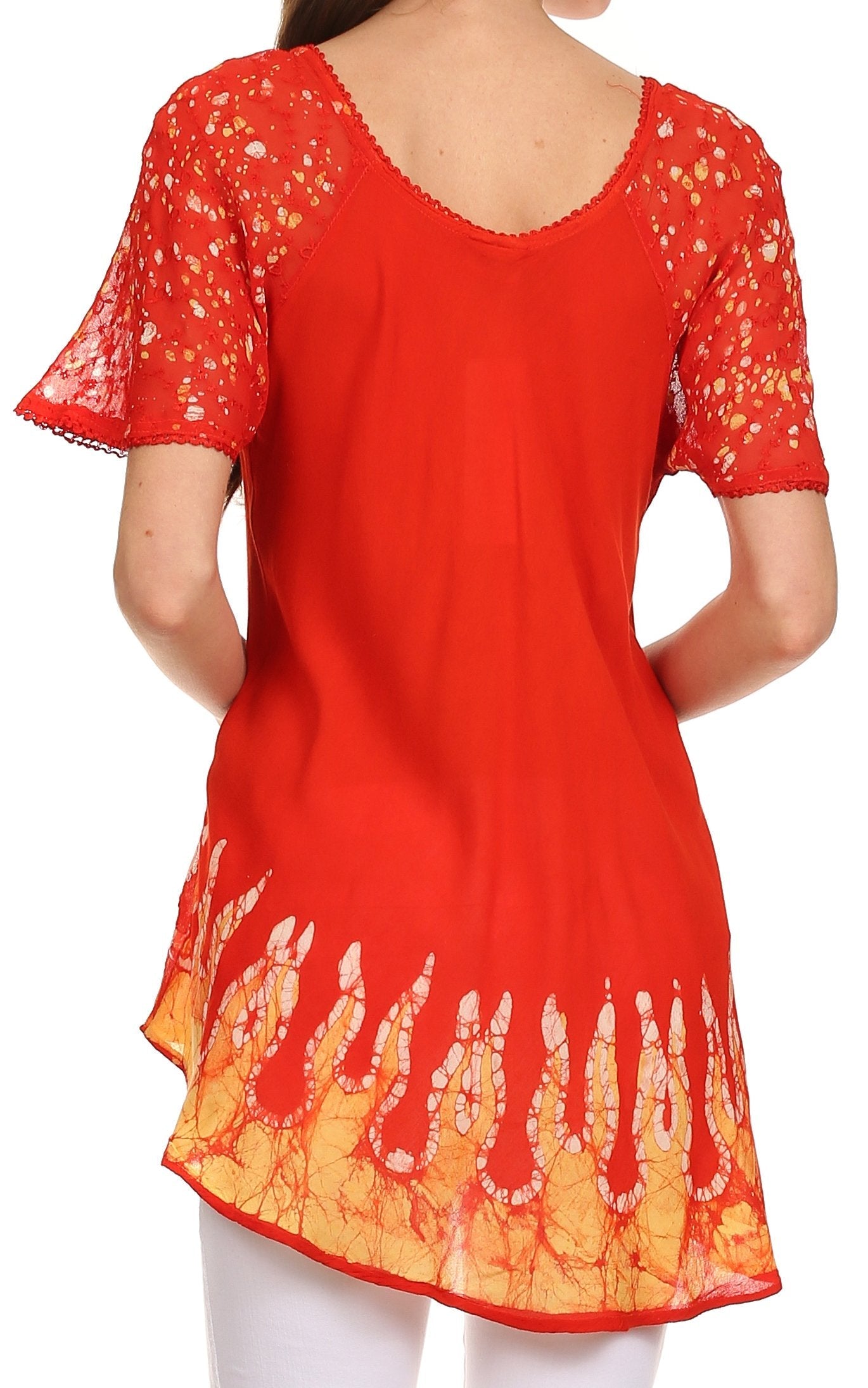 Sakkas Cora Relaxed Fit Batik Design Embroidery Cap Sleeves Blouse / Top - Concordia Style Boutique